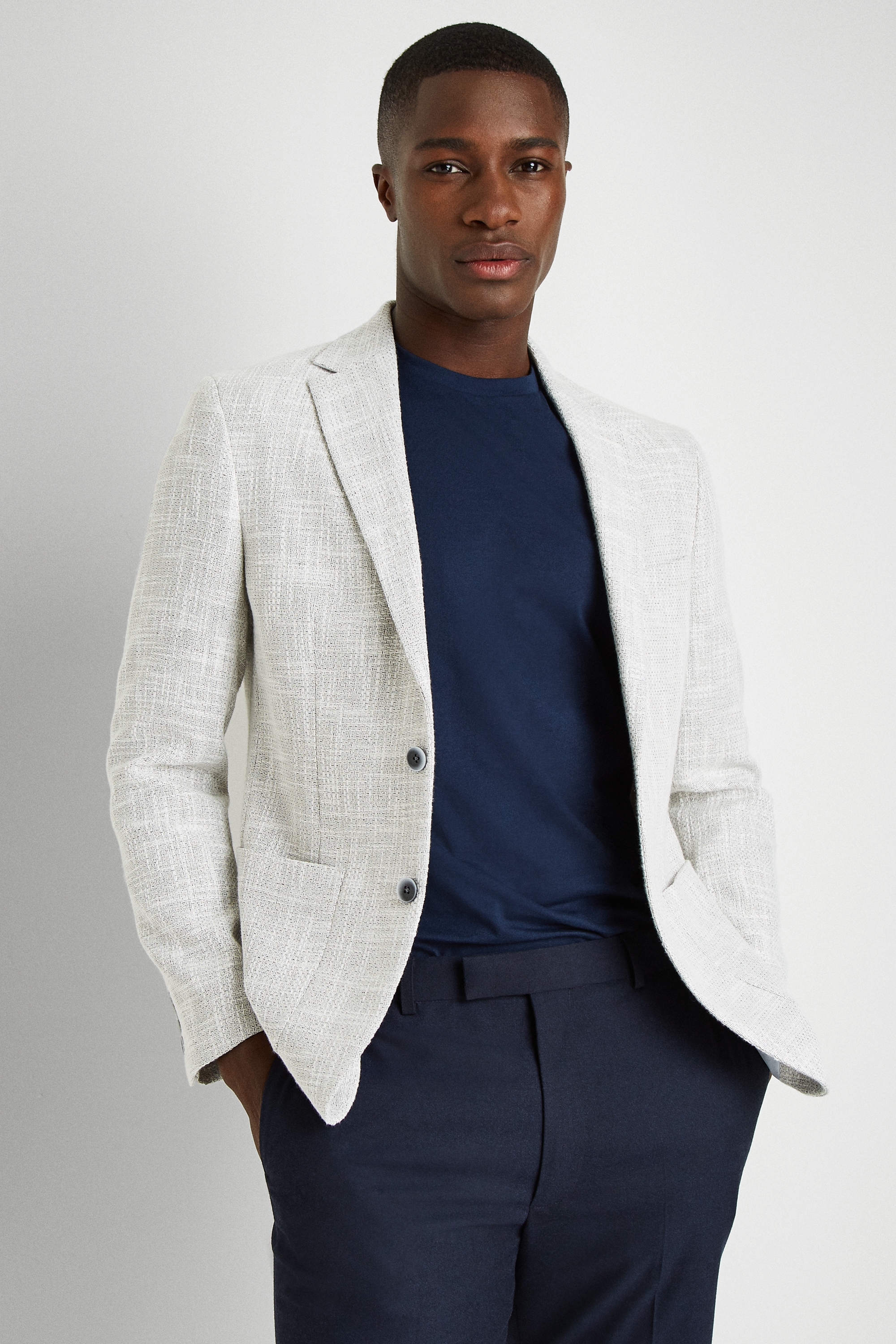 Moss London Slim Fit Light Grey Texture Jacket | Buy Online at Moss