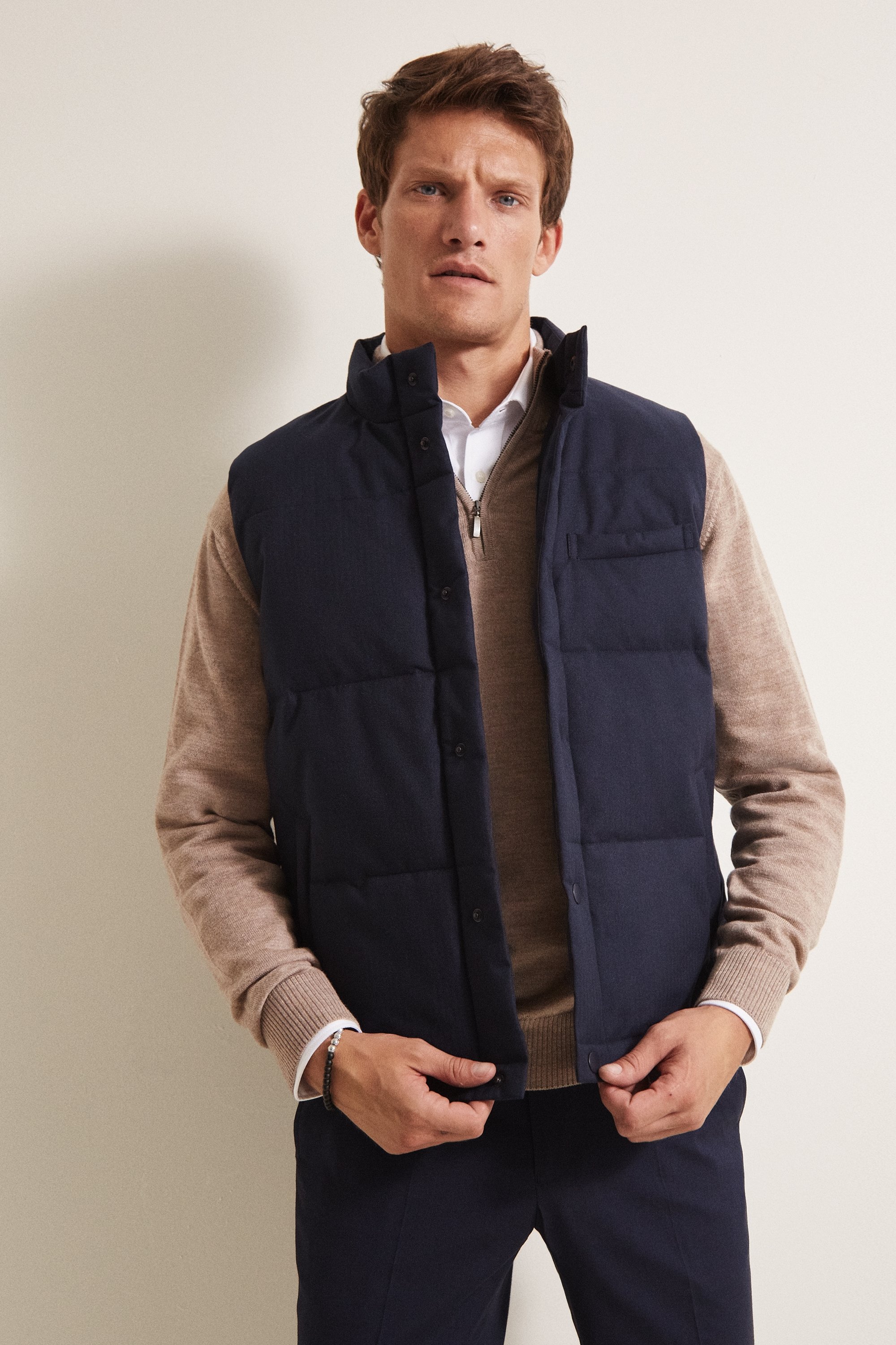 Moss 1851 Tailored Fit Navy Gilet with Poppers