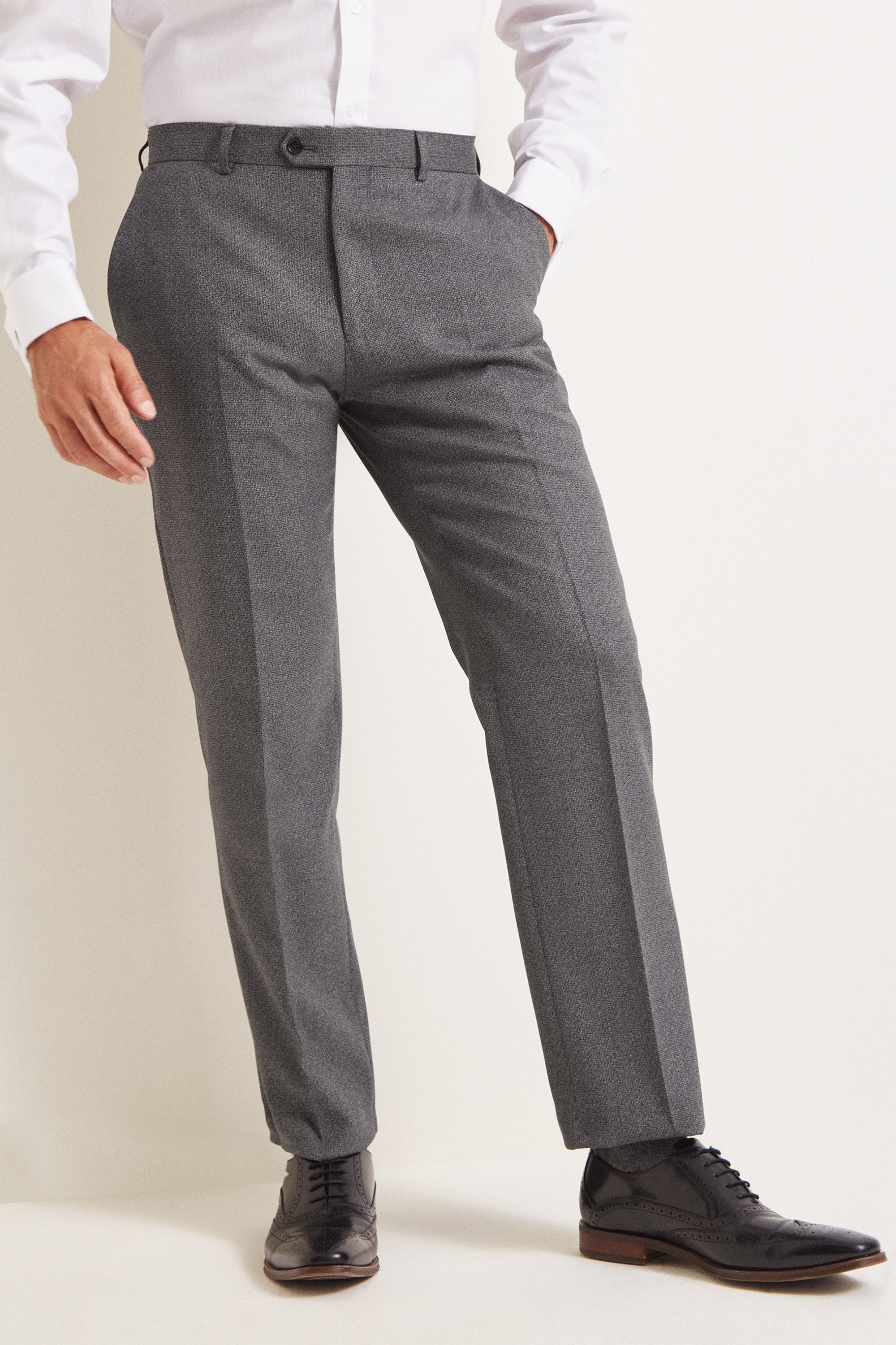 Moss Esq. Regular Fit Grey Textured Trousers