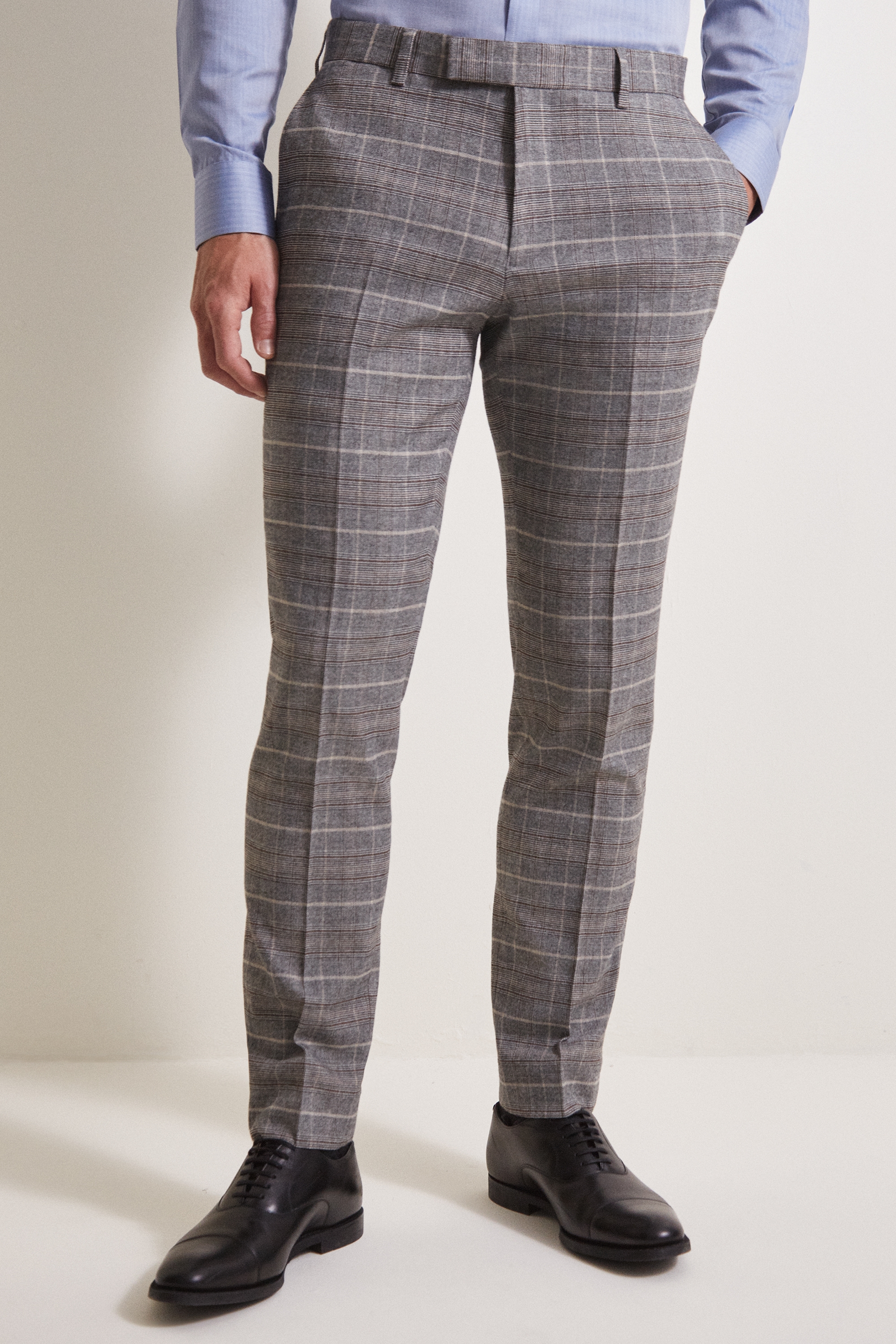 Moss 1851 Tailored Fit Grey/ Tan Check Trouser