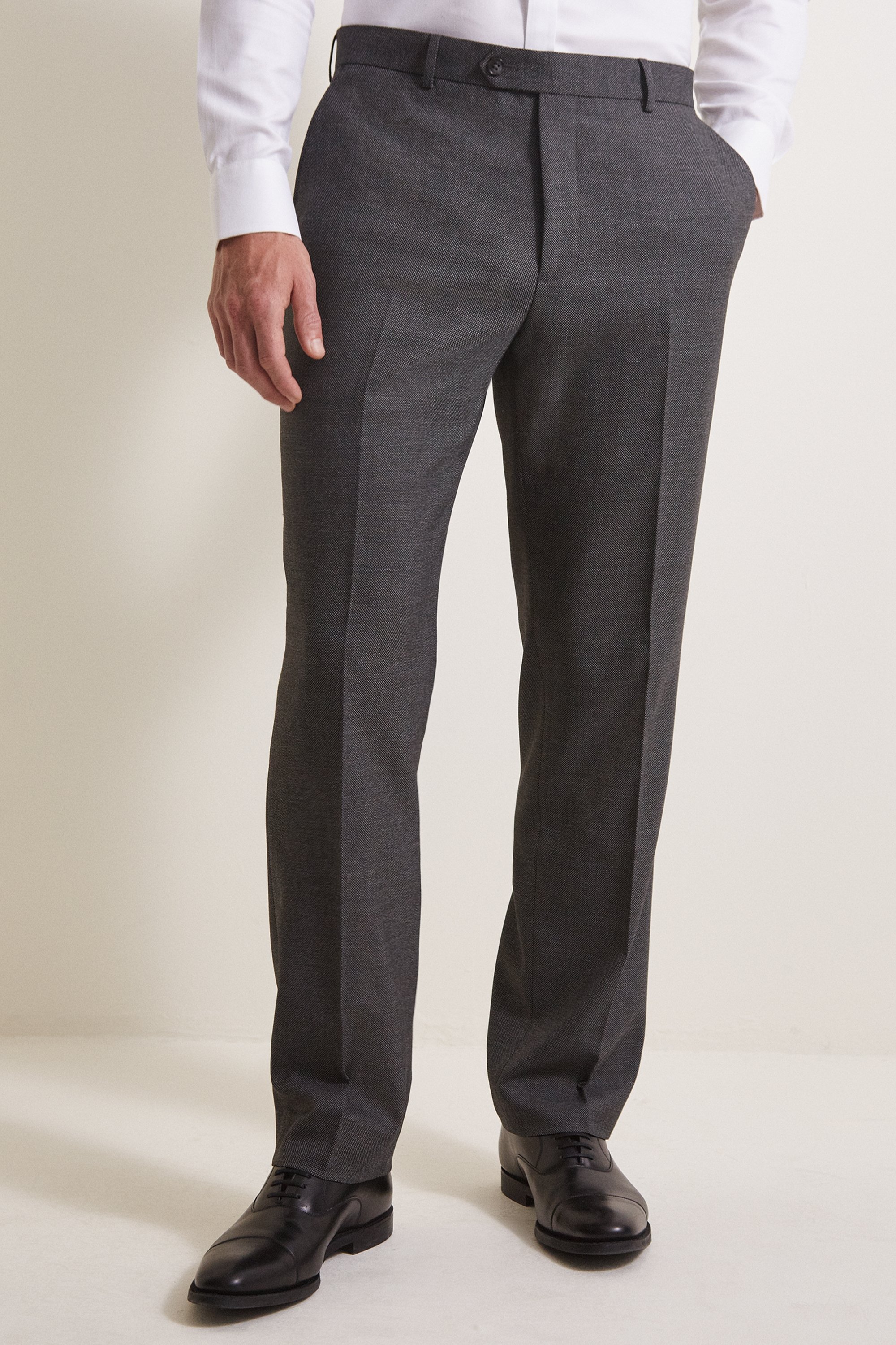 Moss Esq. Regular Fit Grey Birdseye Trouser
