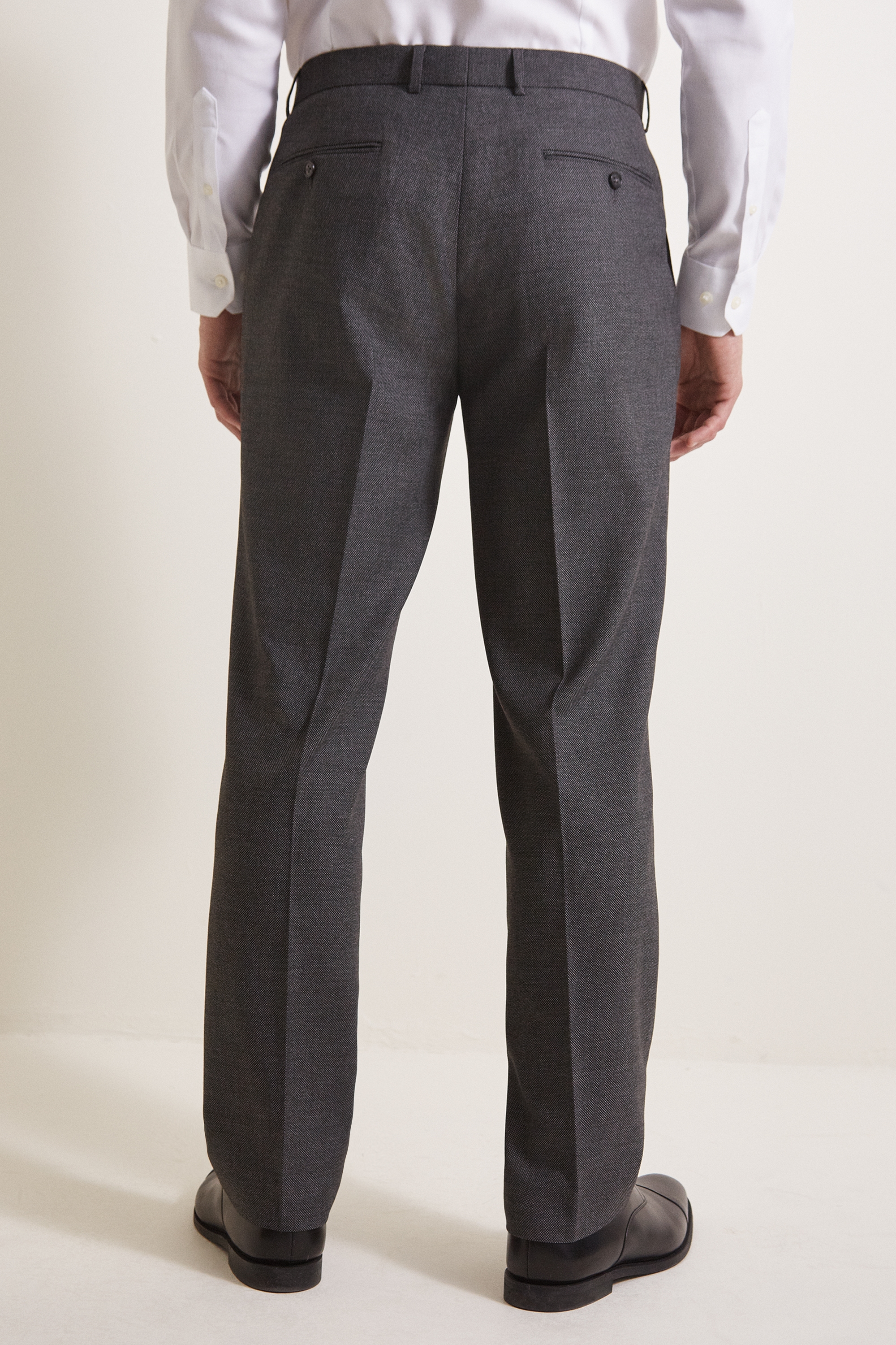 Moss Esq. Regular Fit Grey Birdseye Trouser
