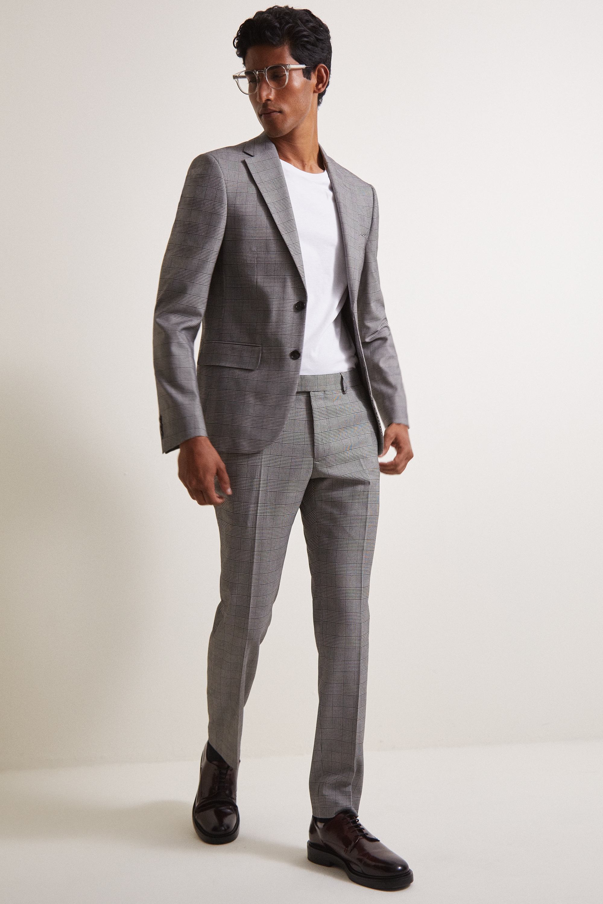 Moss London Slim Fit Black & White Check Suit