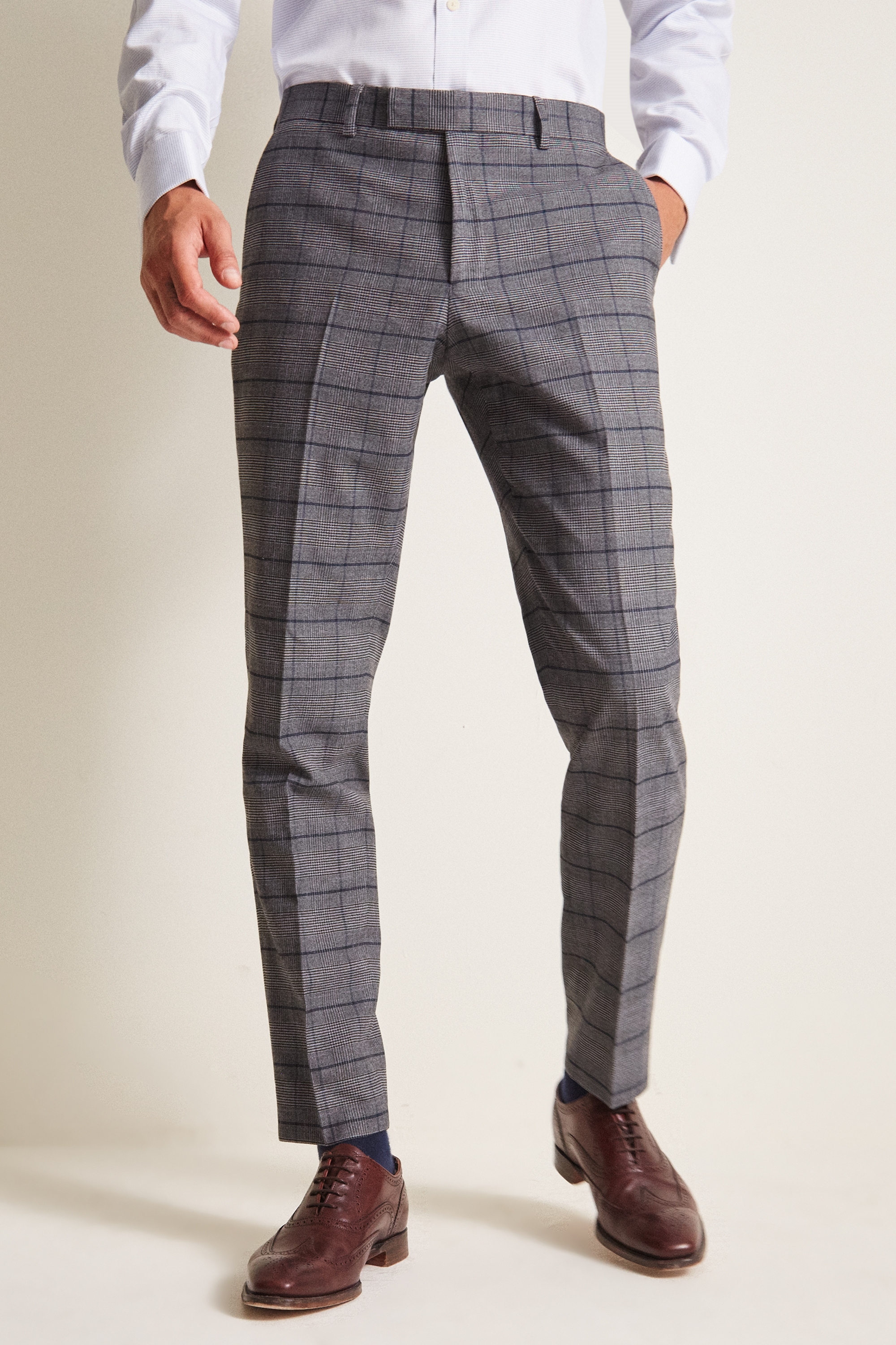 Moss 1851 Tailored Fit Grey Blue Check Pant