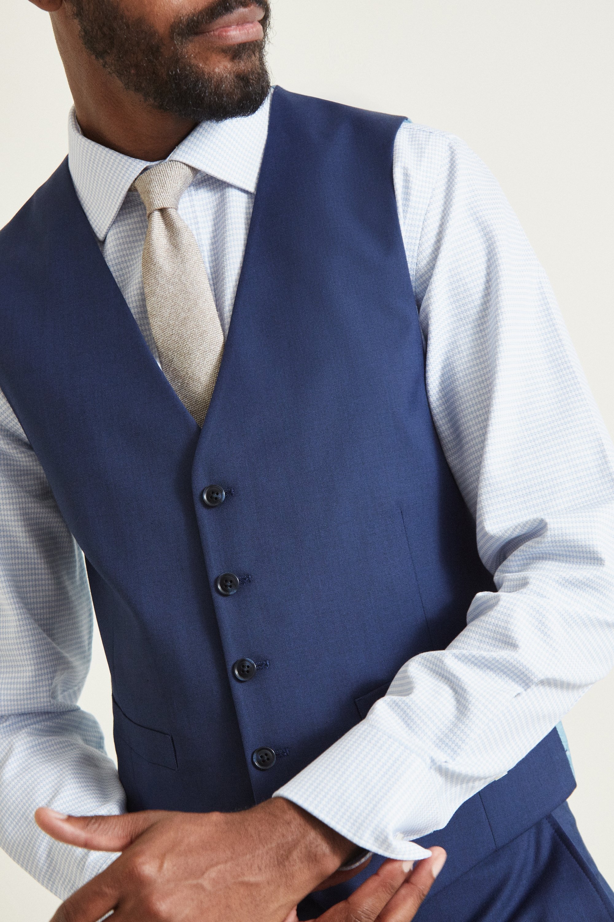 Moss 1851 Tailored Fit Indigo Sharkskin Vest