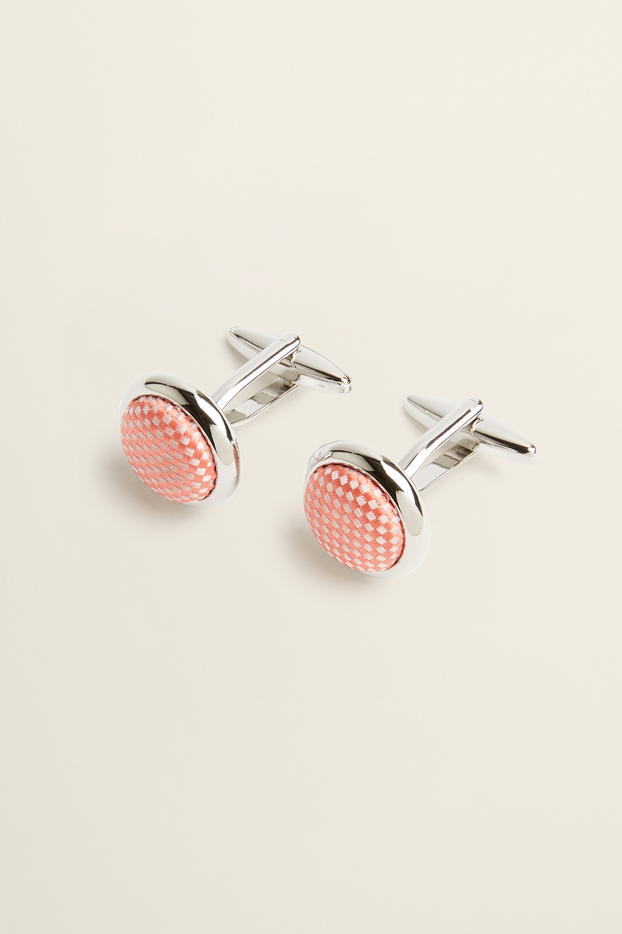 Silver with Peach Silk Cufflinks | Buy Online at Moss