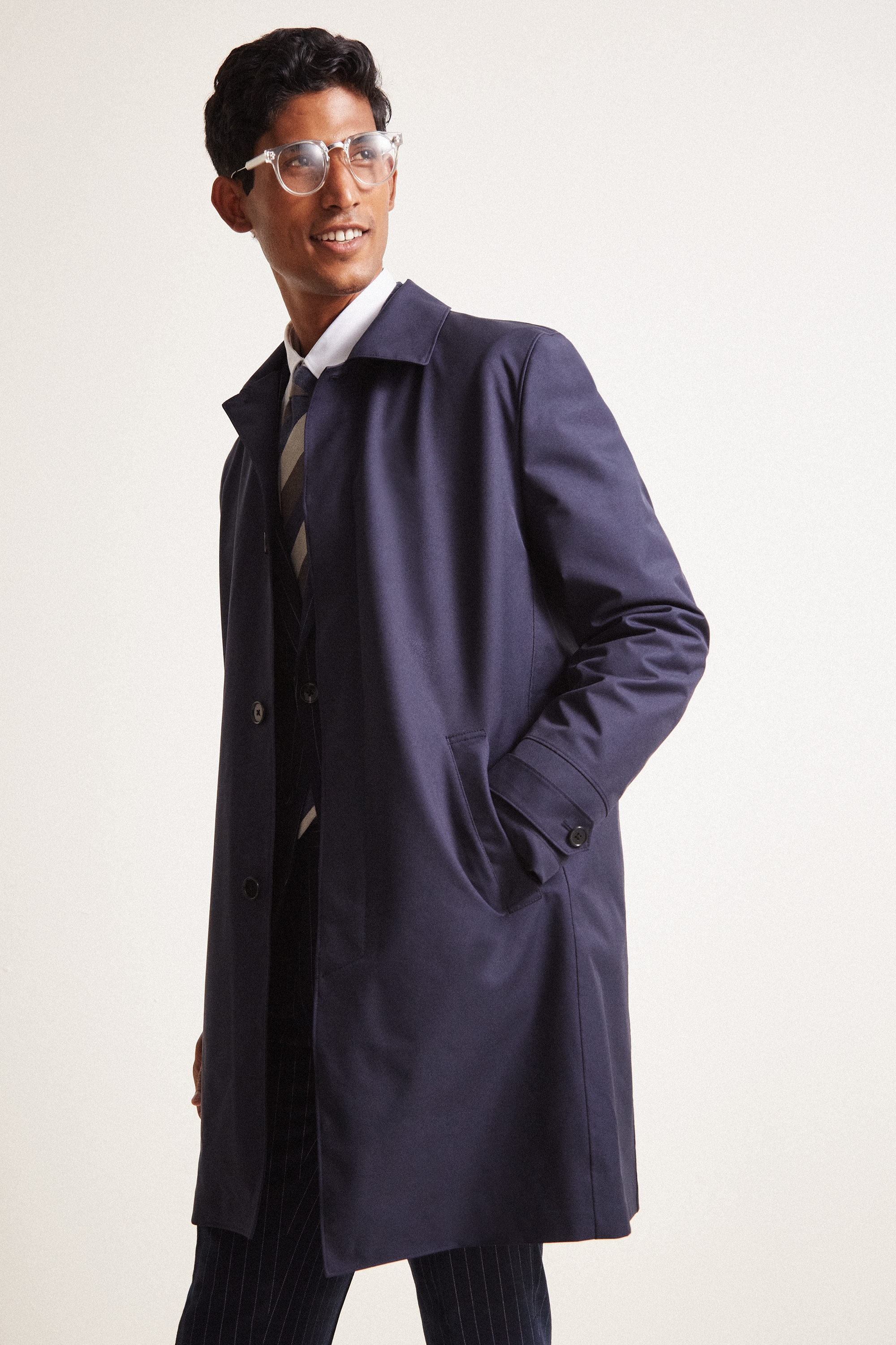 Slim Fit Navy Bonded Raincoat