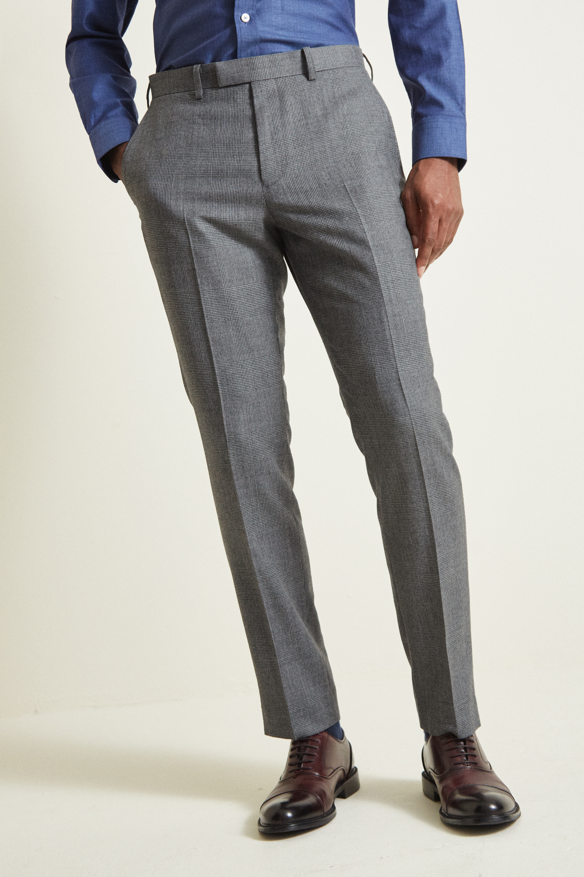 Moss 1851 Tailored Fit Grey Check Trousers