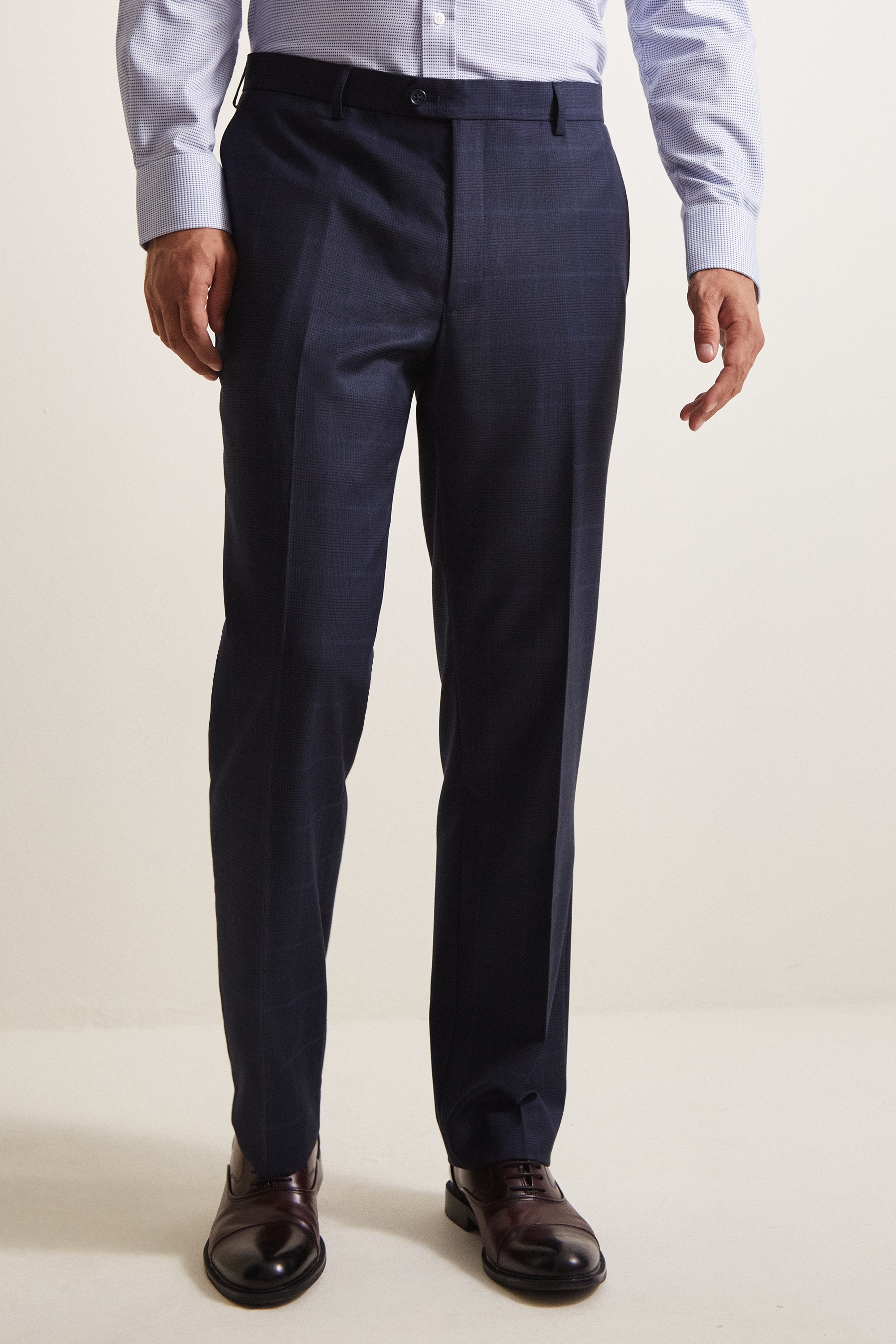 Moss Esq. Regular Fit Navy Check Trousers