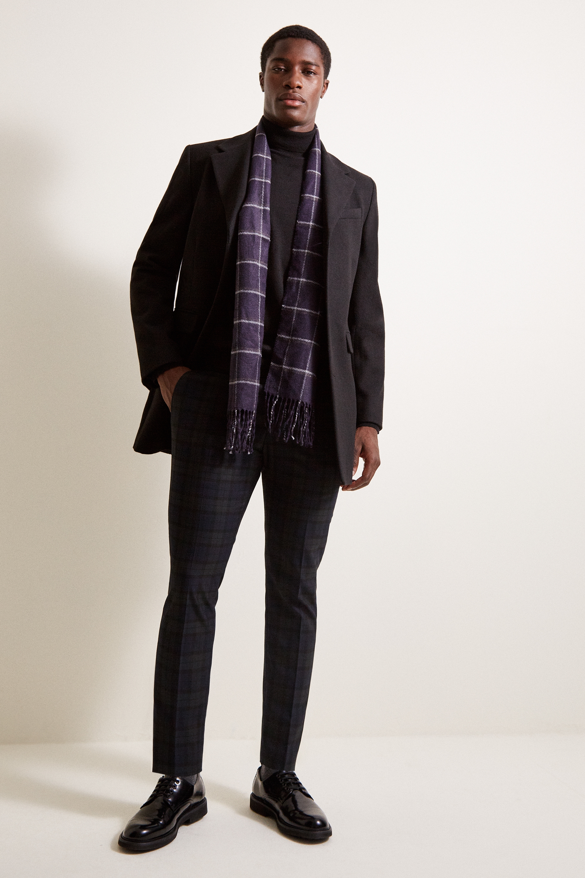 slim fit black overcoat