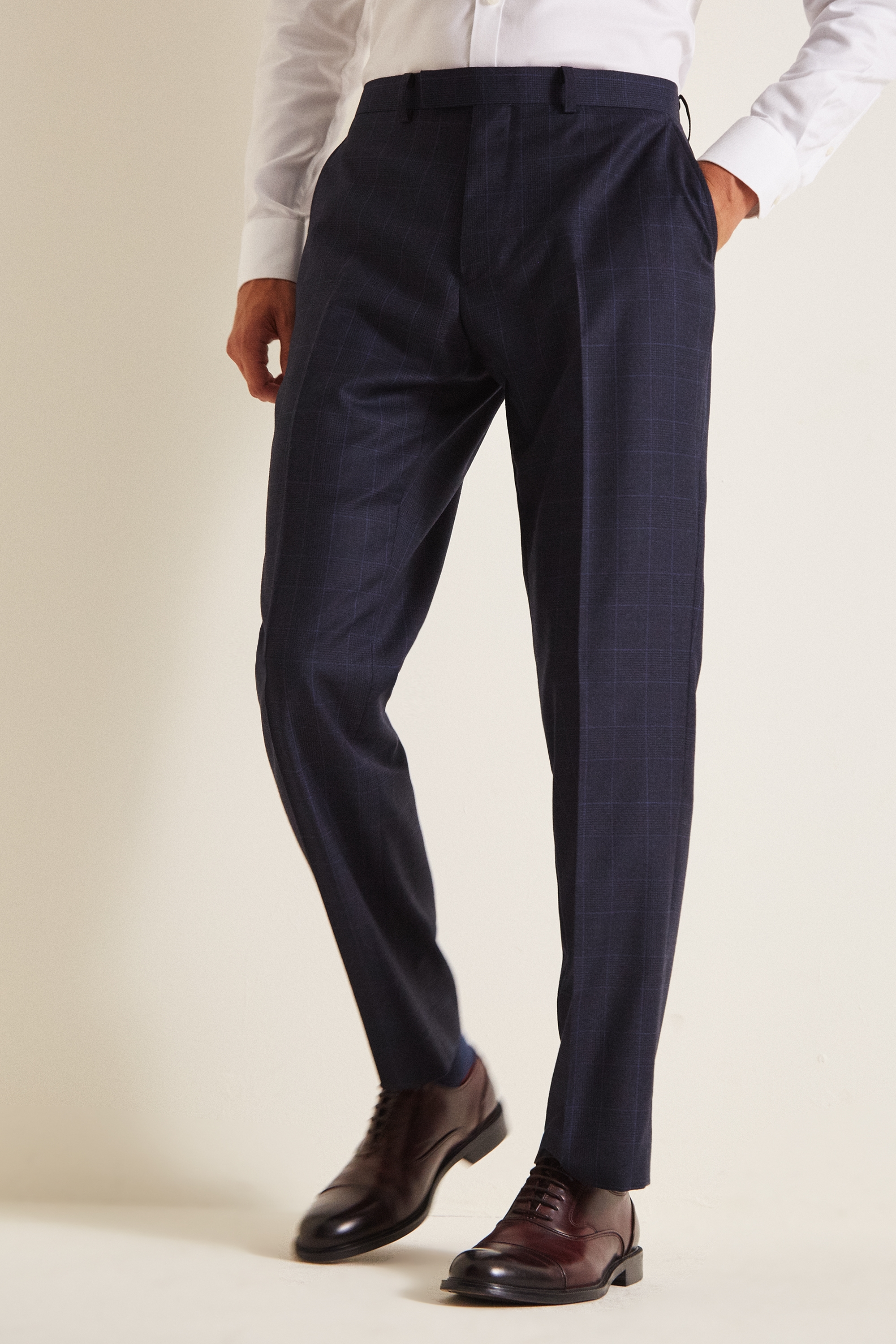 Savoy Taylors Guild Regular Fit Navy Check Trousers