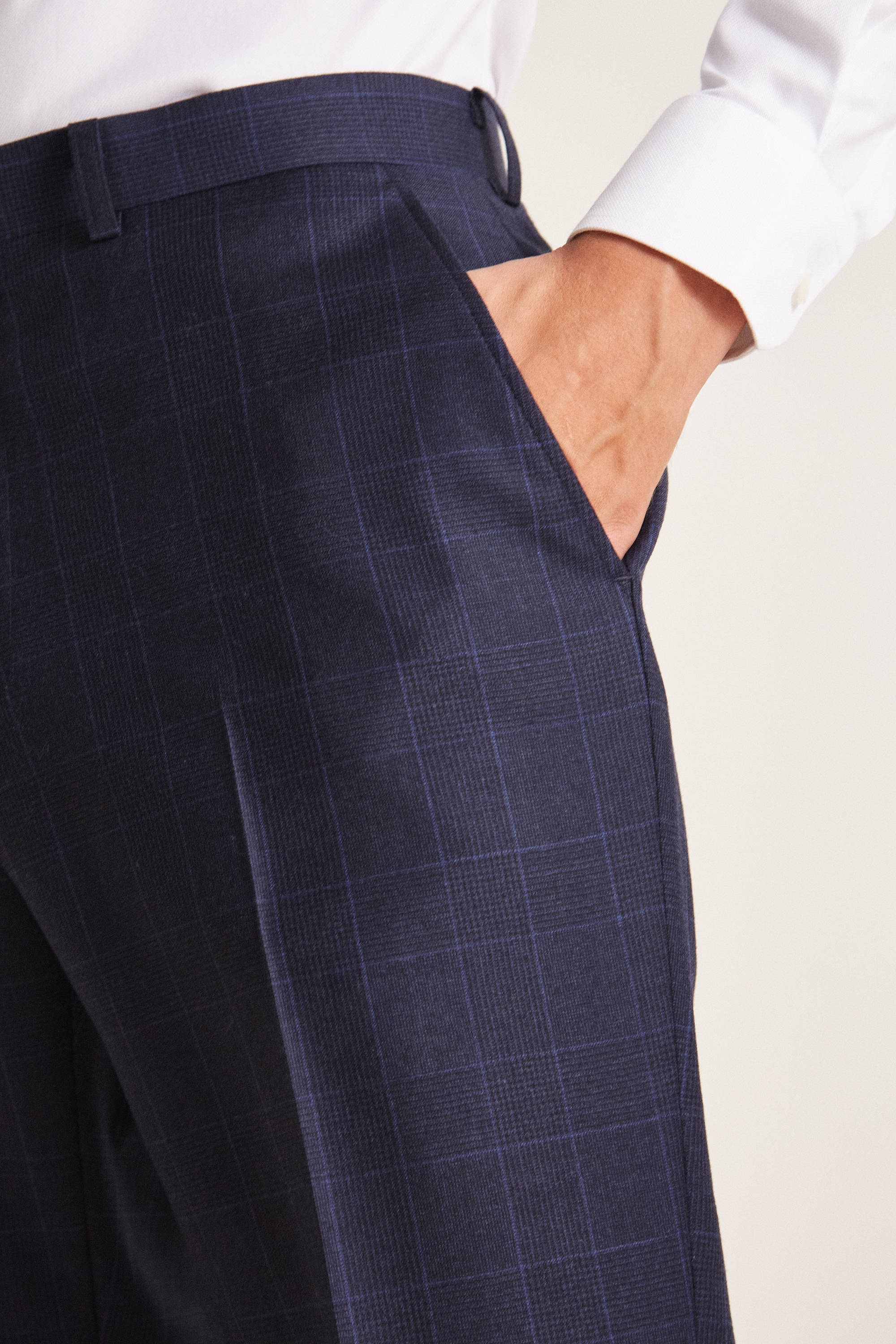 Regular Fit Navy Check Trousers