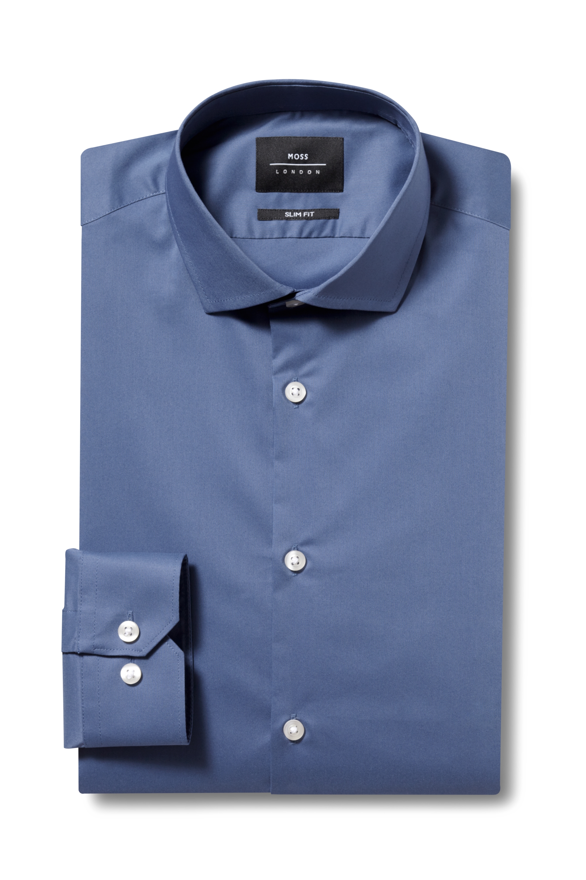 Moss London Slim Fit Blue Single Cuff Stretch Shirt