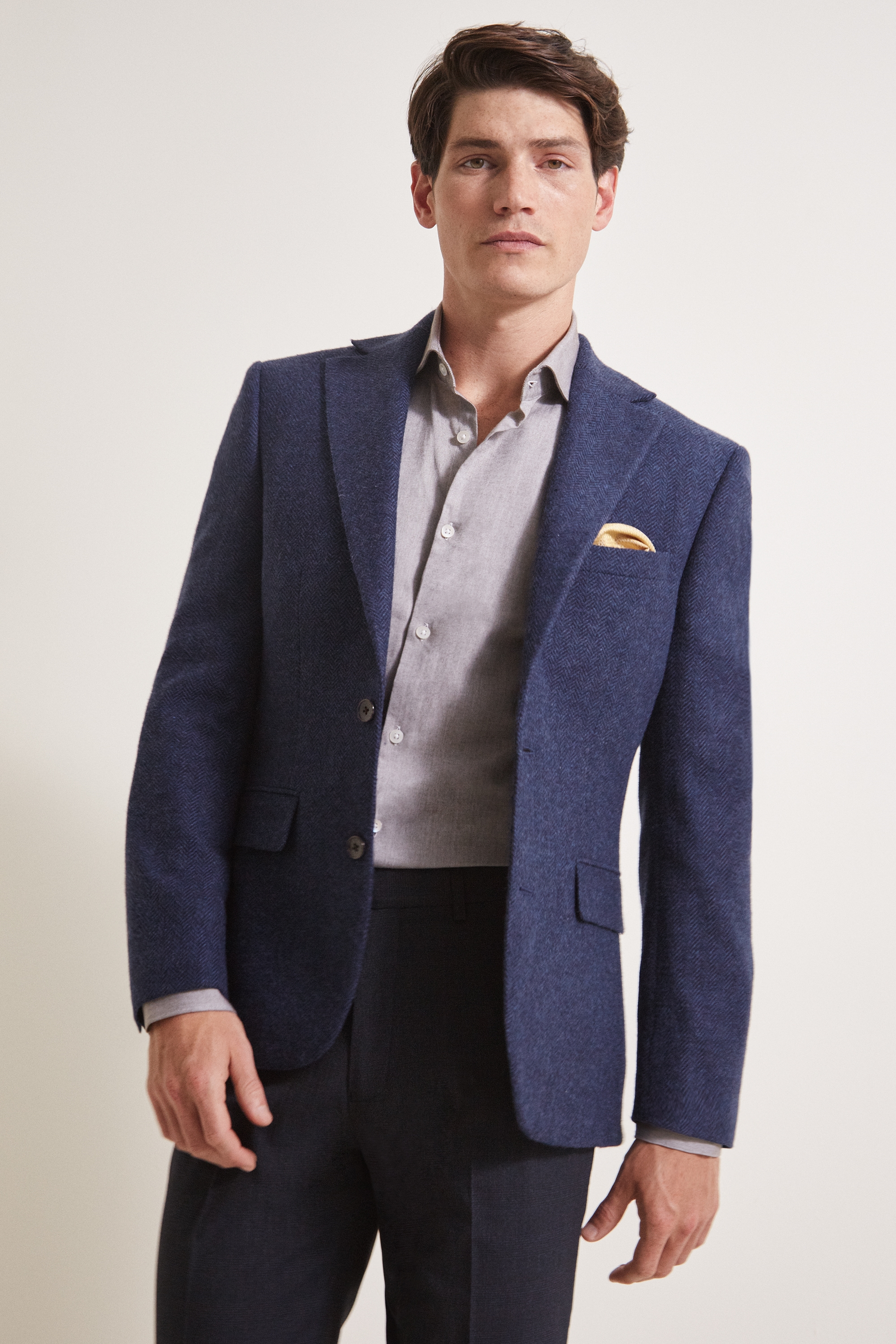 Moss 1851 Tailored Fit Navy Herringbone Jacket