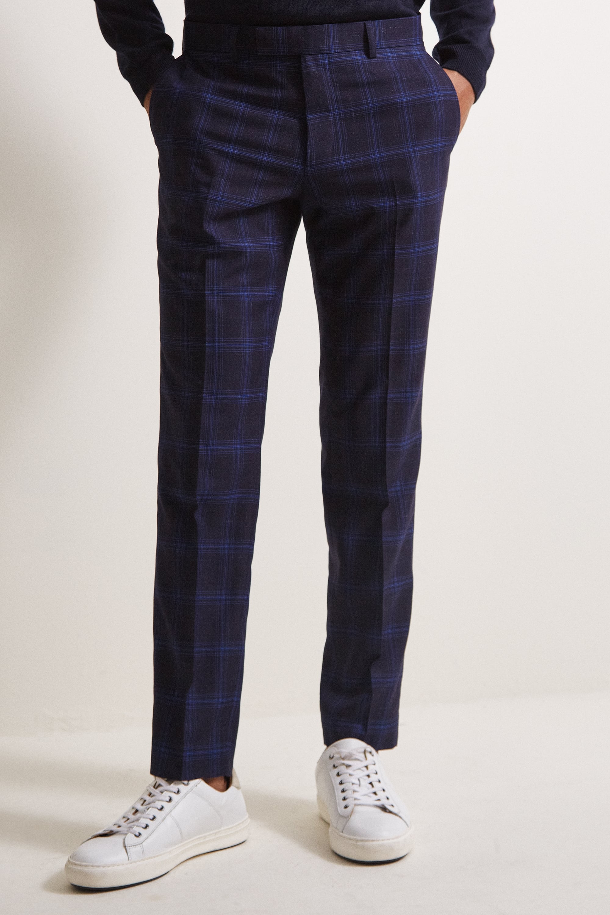 Moss London Slim Fit Ink Check Pant
