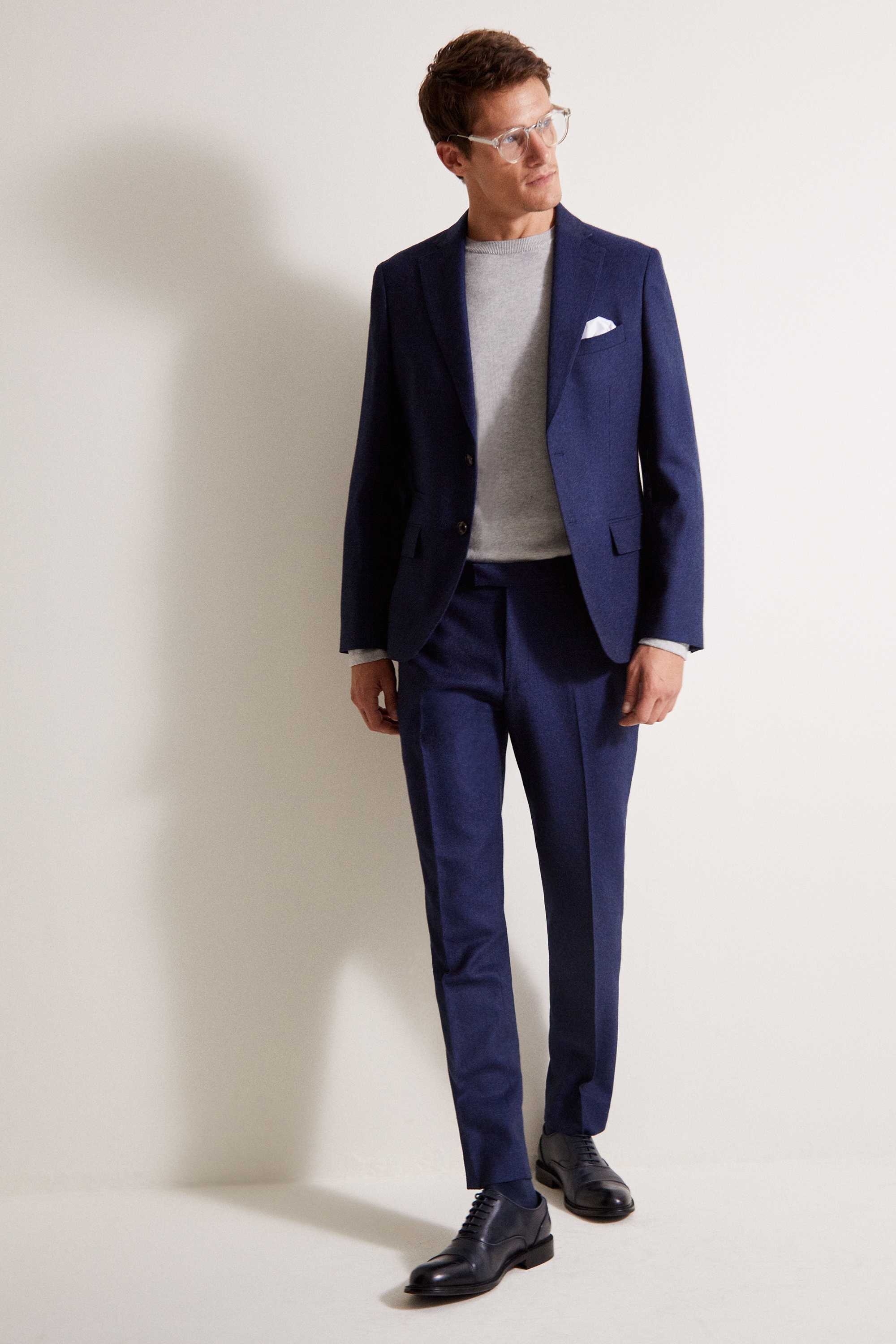 Moss 1851 Tailored Fit Plain Blue Flannel Suit