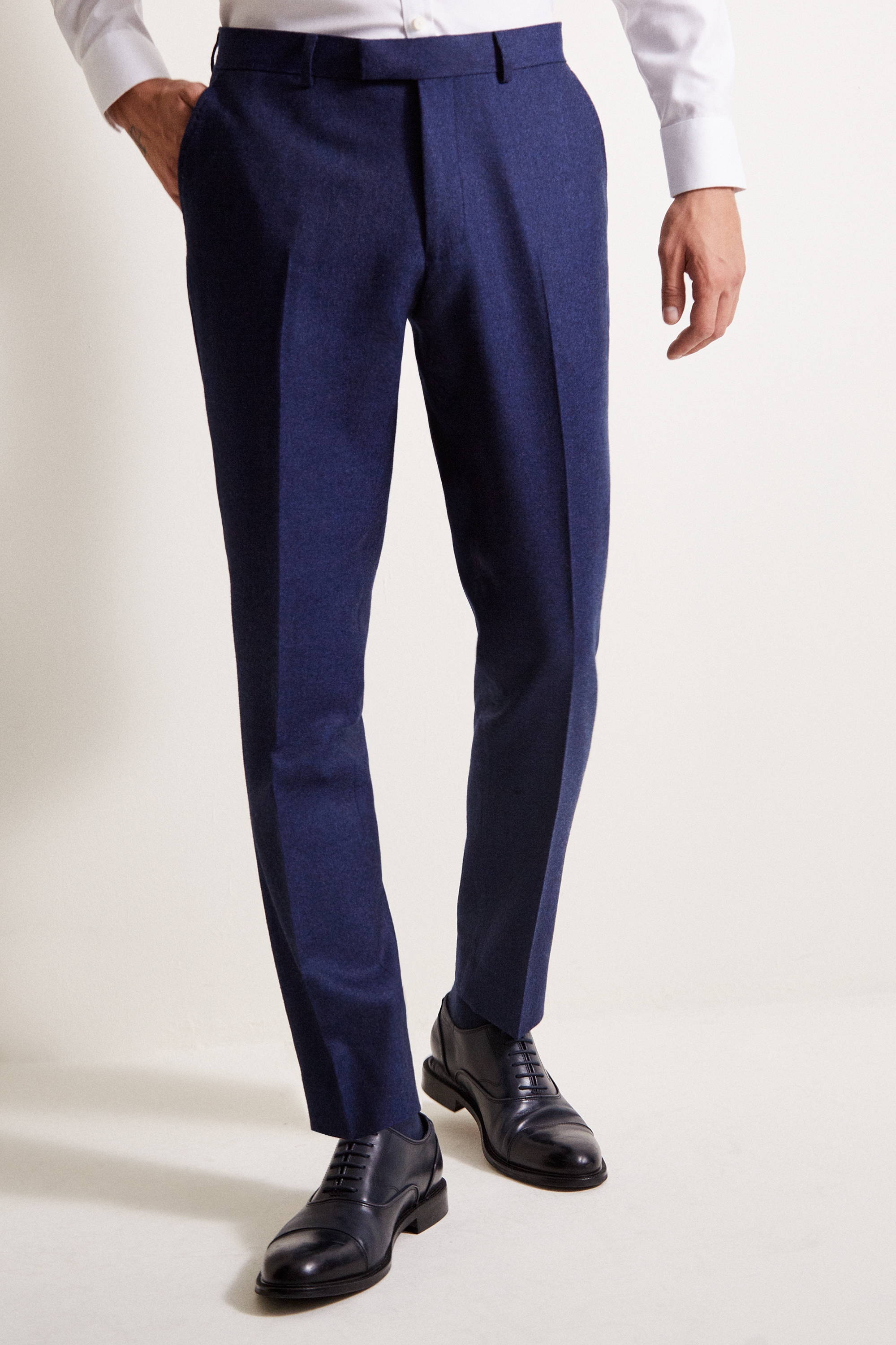 Moss 1851 Tailored Fit Plain Blue Flannel Trousers