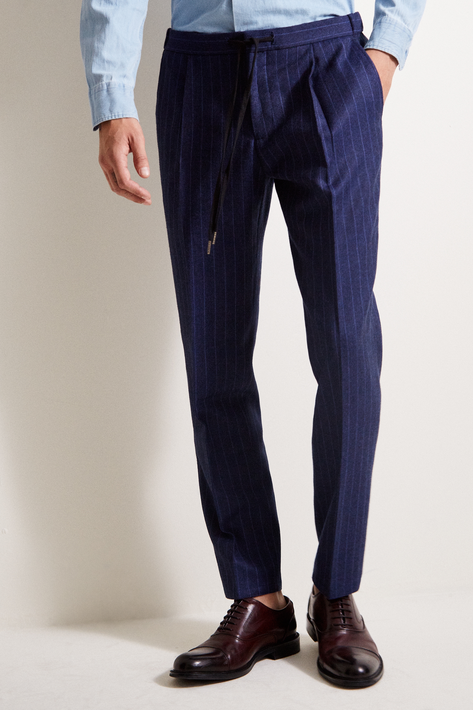 Moss 1851 Tailored Fit Blue Stripe Flannel Trousers