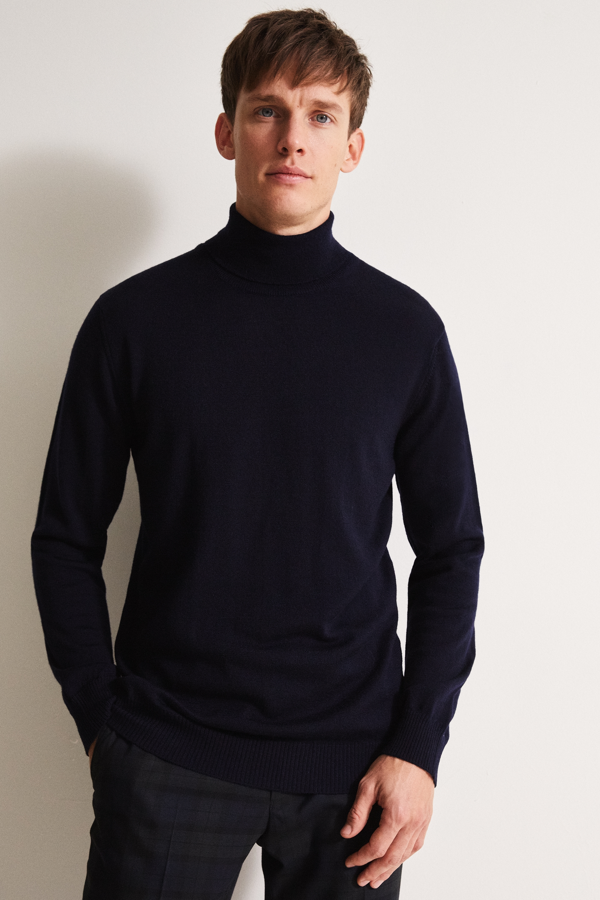 Moss 1851 Navy Merino Roll-Neck Sweater