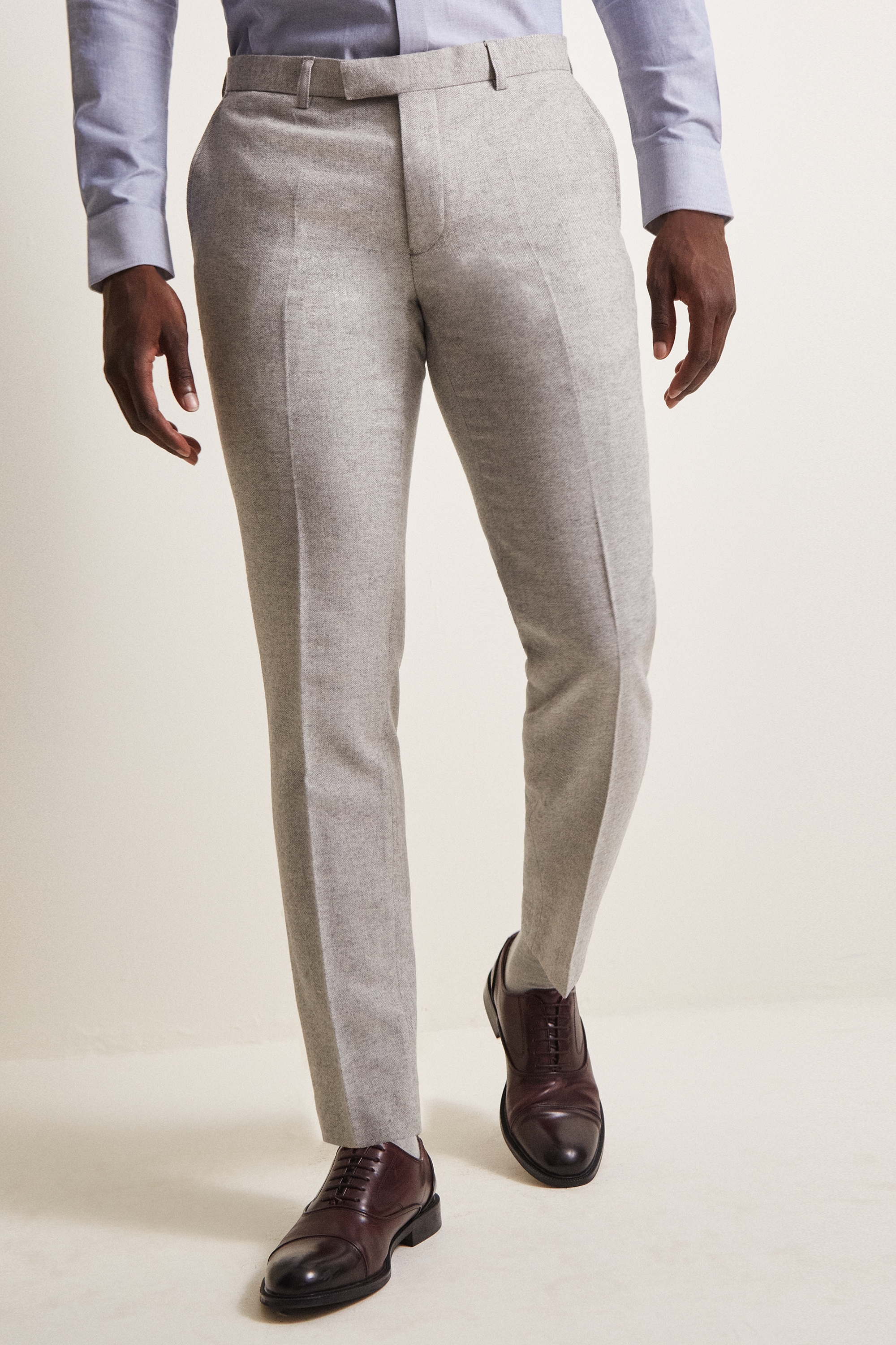 Men Casual Herringbone Tweed Pants Wool Blend Straight Leg Trousers Slim Fit
