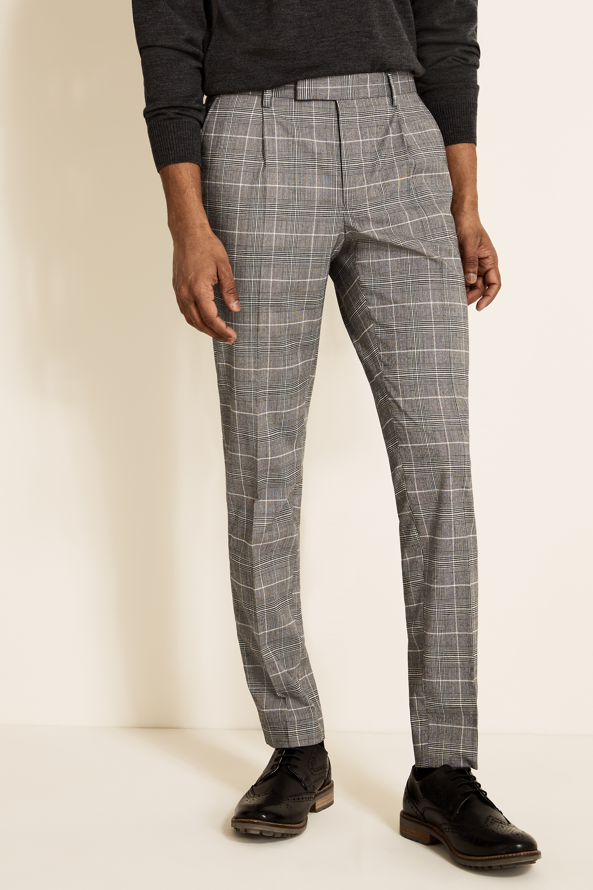 Moss London Slim Fit Black & White Prince Of Wales Check Cropped Pant