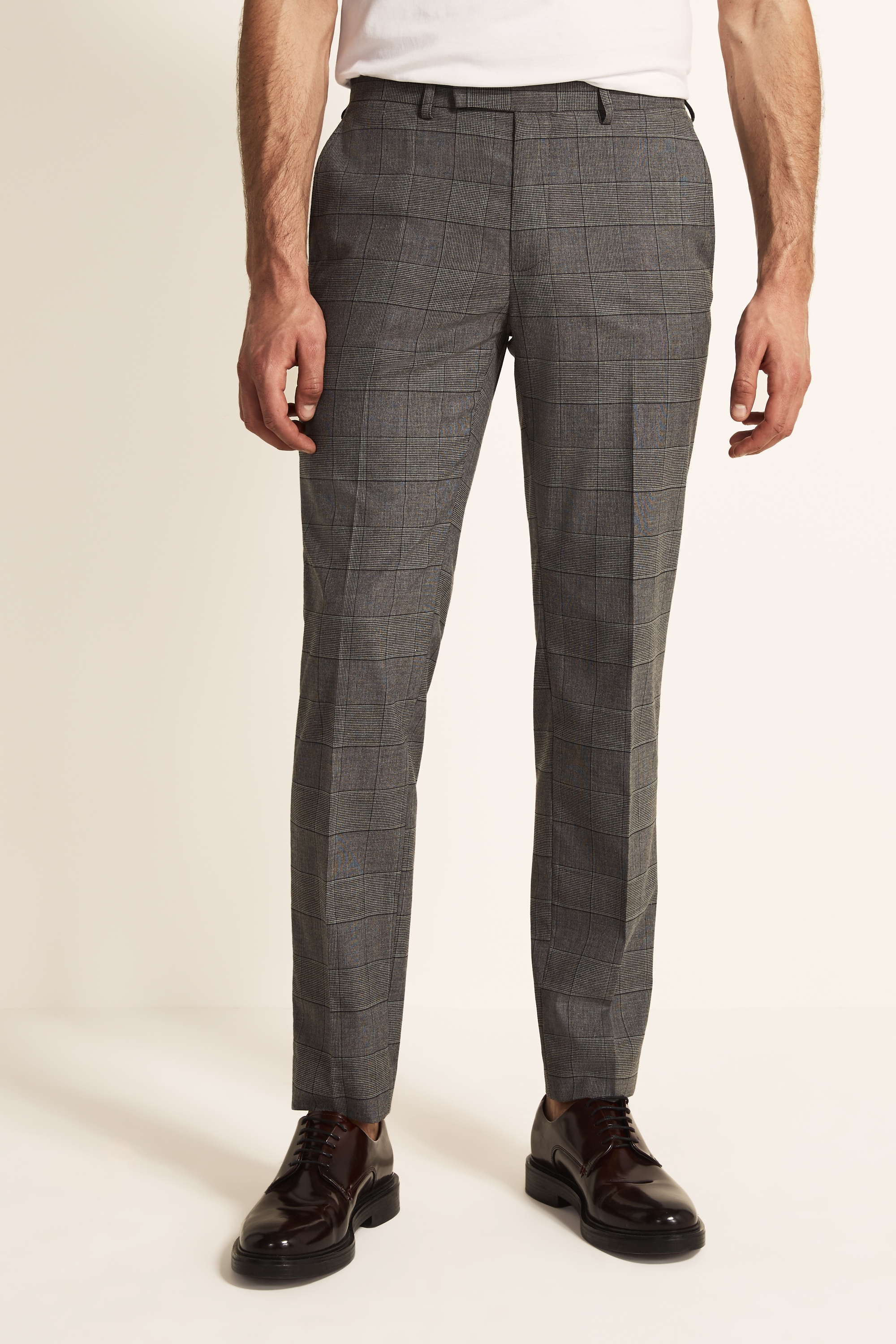 Tailored Fit Grey Green Check Trouser