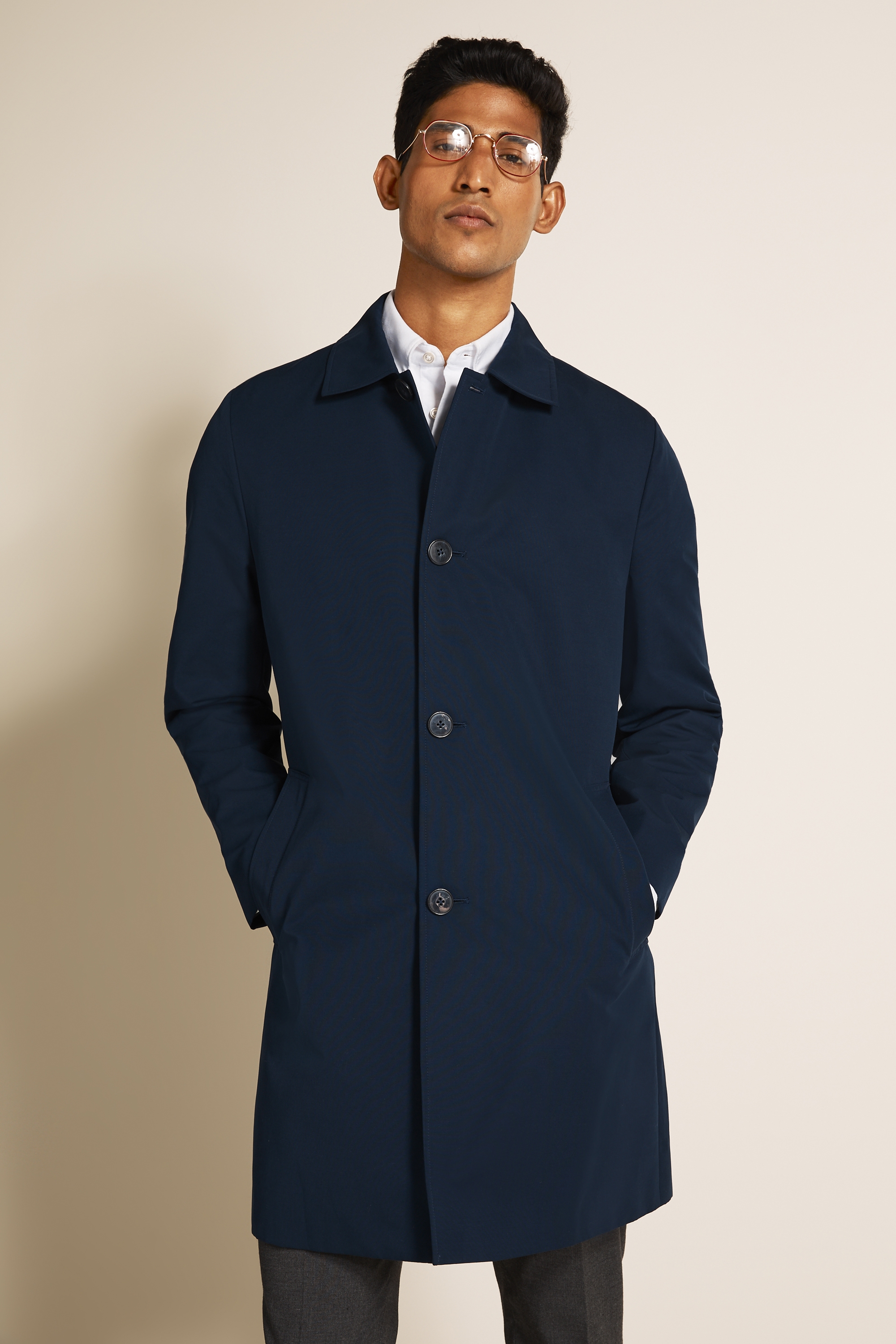 Moss London Slim Fit Blue Lined Raincoat