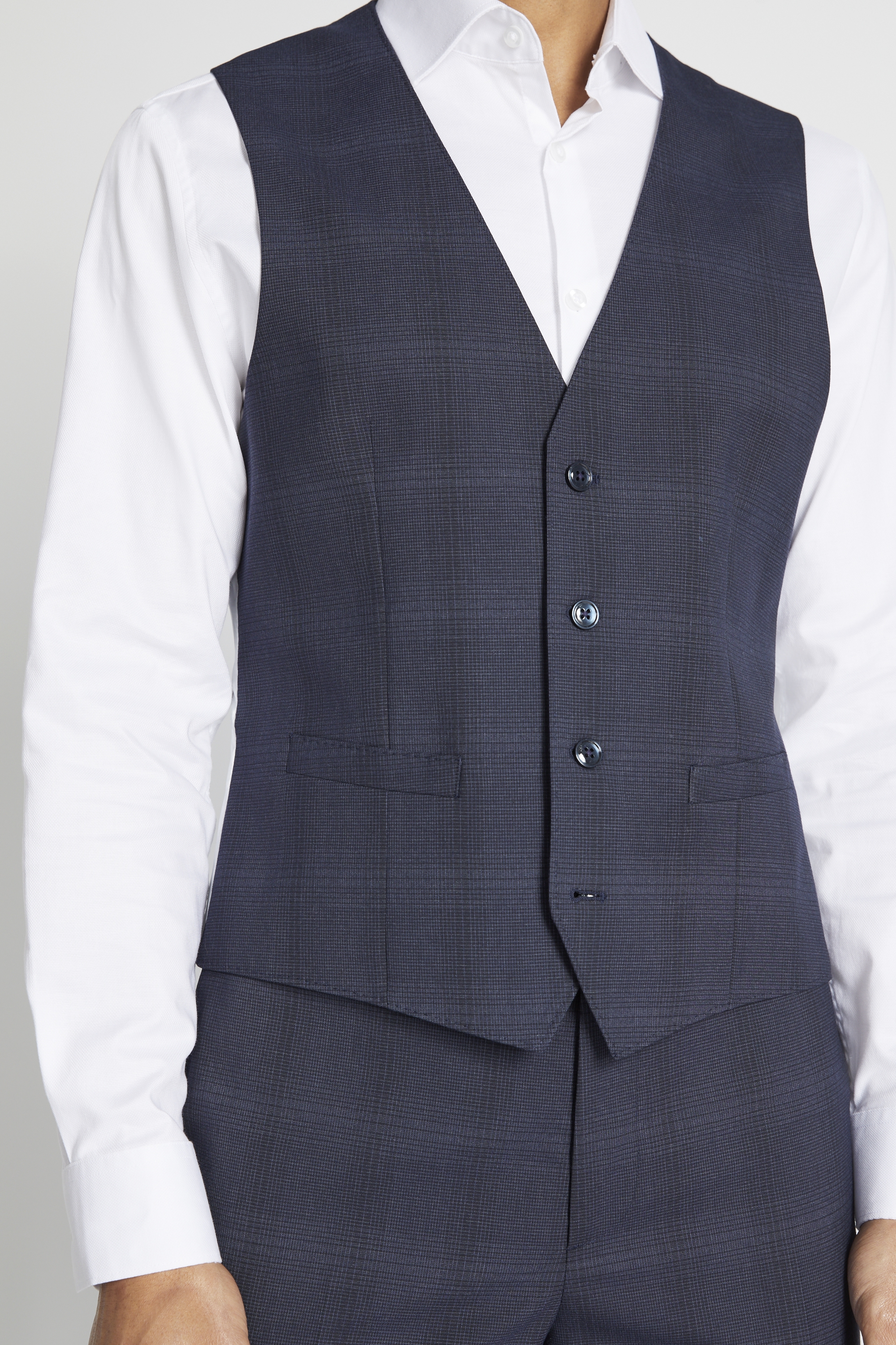 Slim Fit Navy Check Waistcoat | Buy Online at Moss