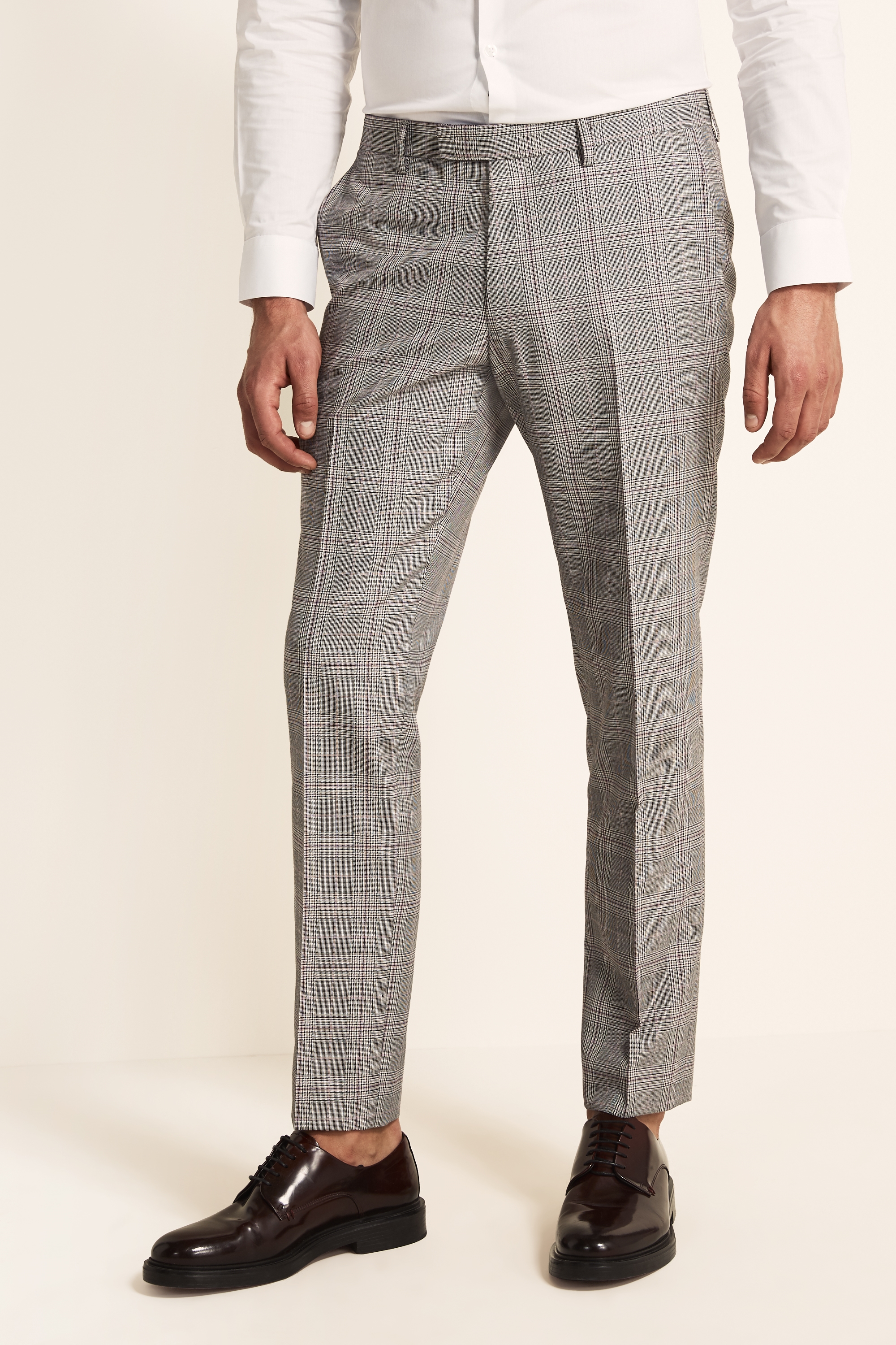 Slim Fit eco Black and White Raspberry Check Trousers