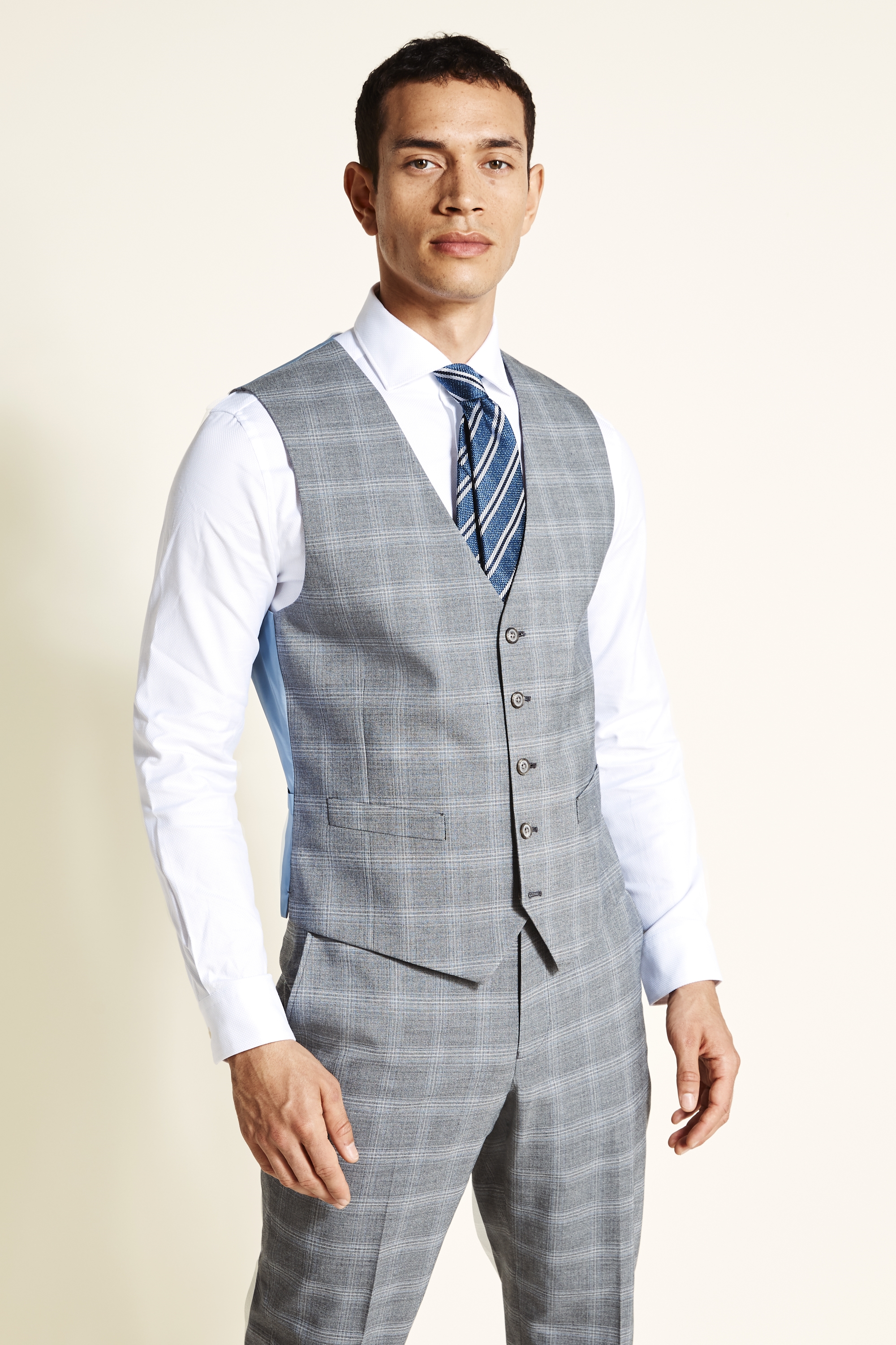 Tailored Fit Grey Blue Check Jacket