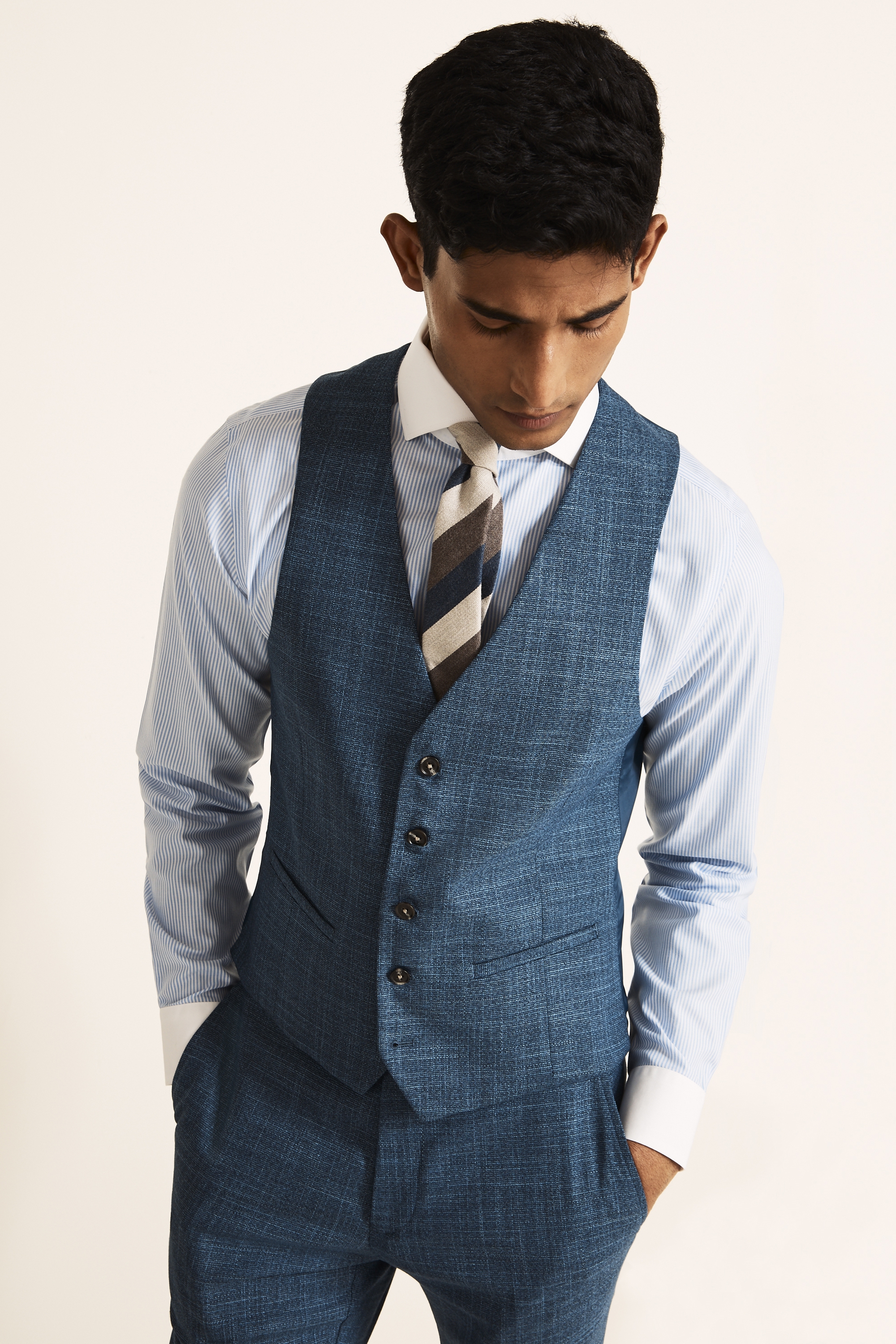 Moss 1851 Slim Fit Blue Texture Vest 