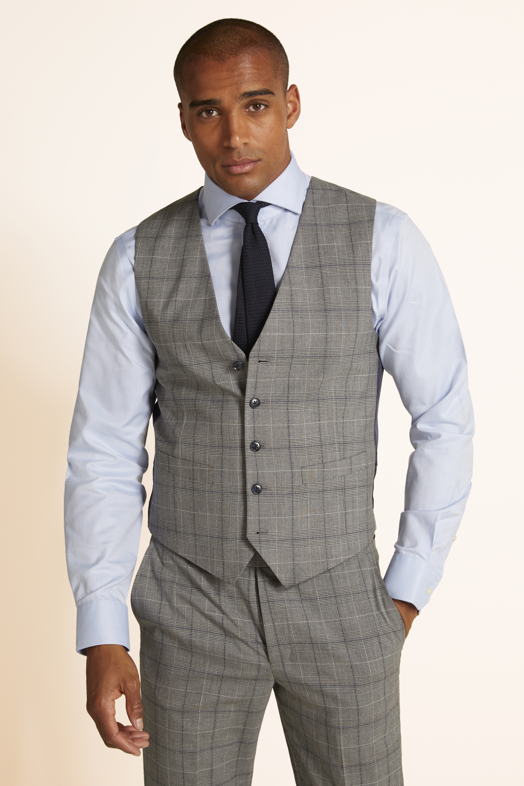 Tailored Fit Grey Navy Check Jacket | Buy Online at Moss