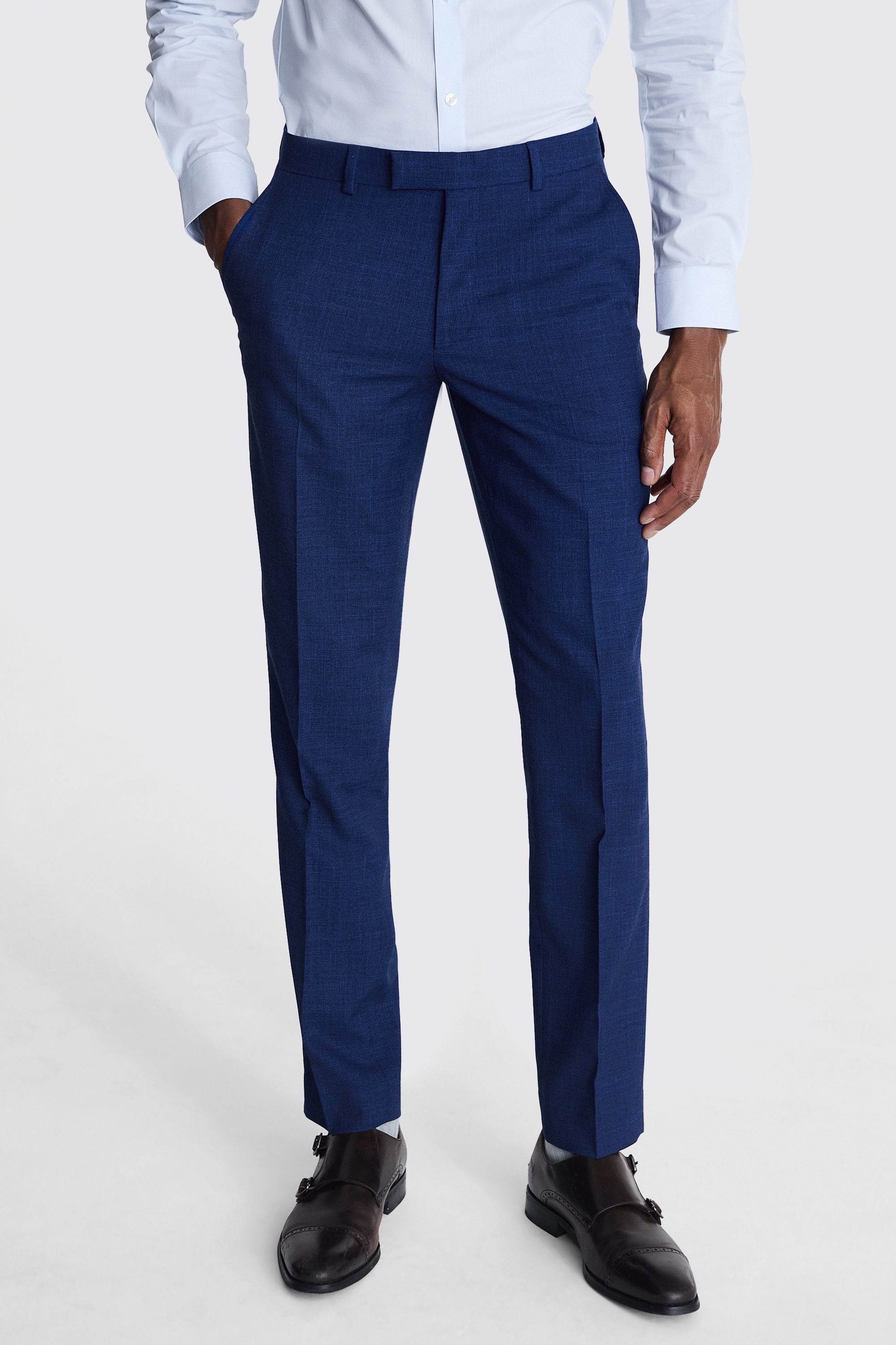 Moss London Slim Fit Blue Stretch Suit Trousers Mens Formal Pants