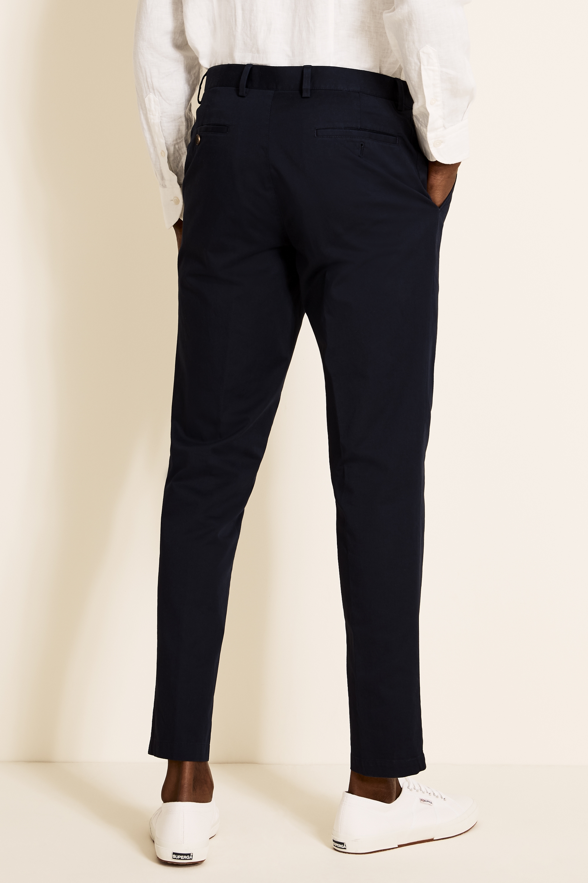 Tailored Fit Navy Cotton Trousers