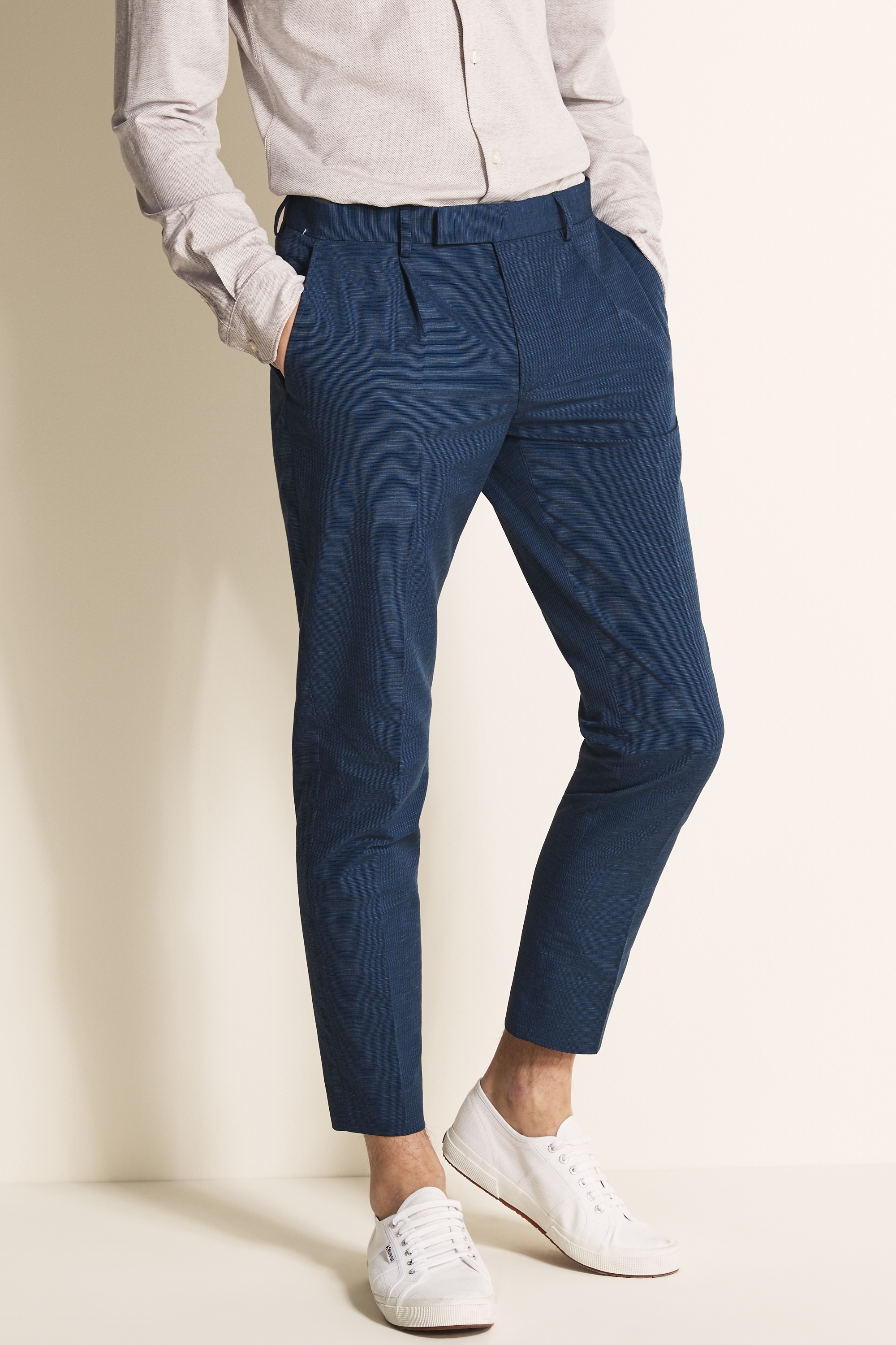Slimk Fit Ink Linen Blend Trousers