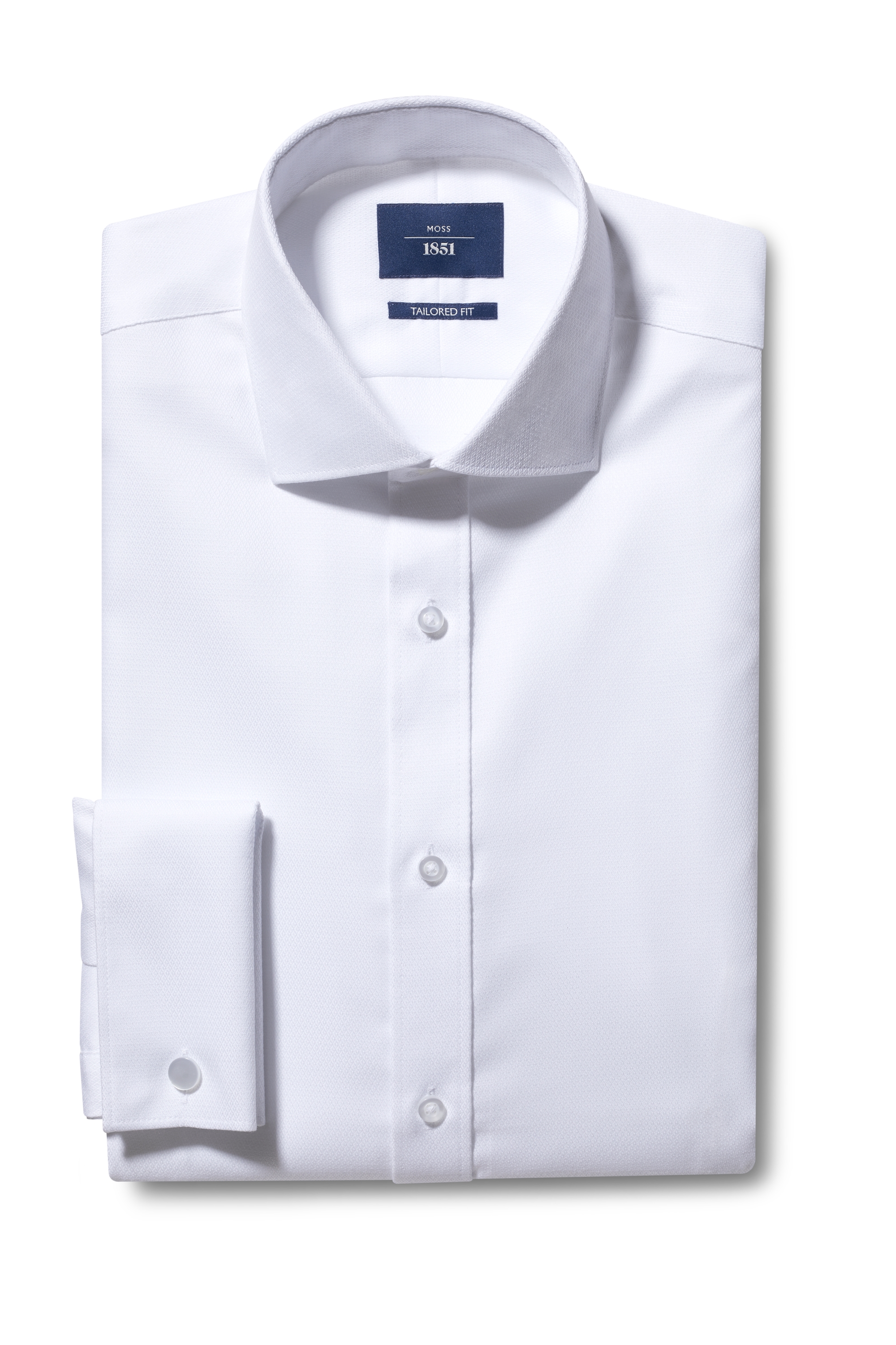 Tailored Fit White Dobby Double Cuff Non Iron Shirt