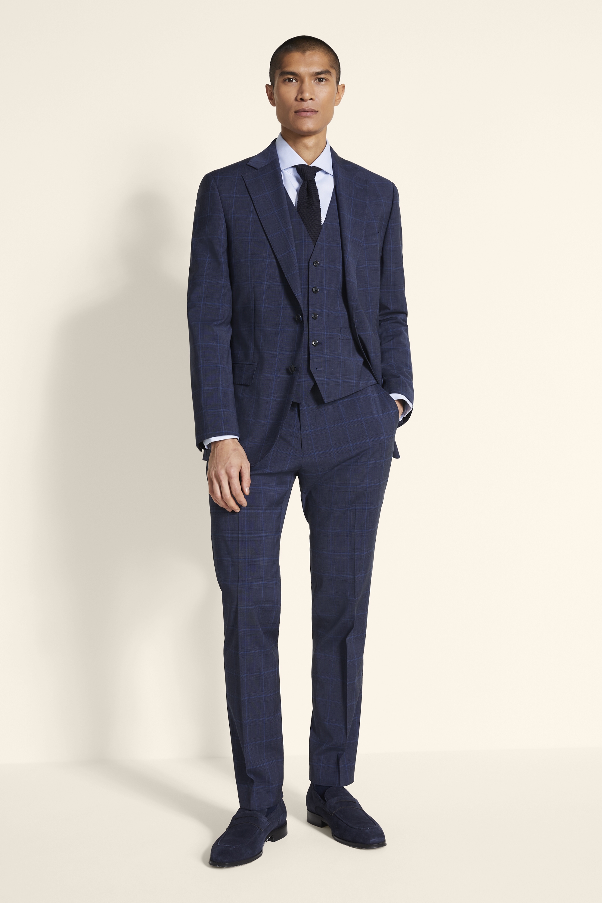 Tailored Fit Blue Check Stretch Jacket | Buy Online at Moss