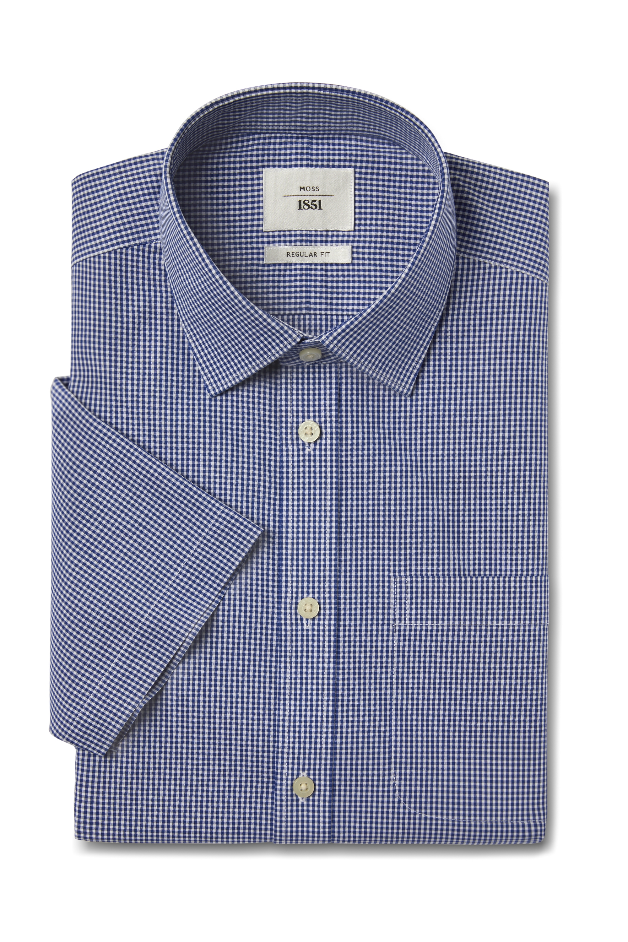 Regular Fit Navy Gingham Short Sleeve Zero Iron Shirt