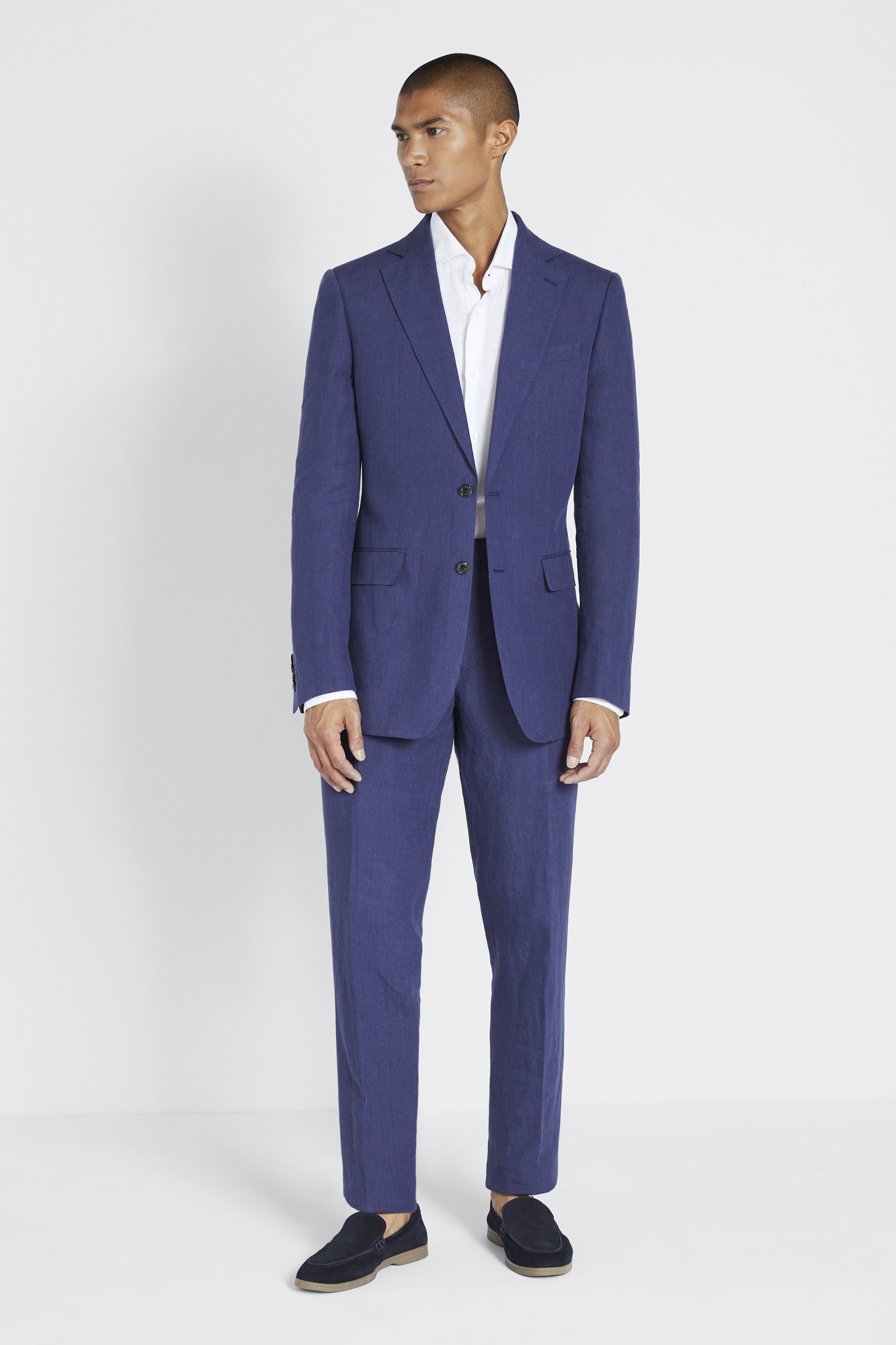Tailored Fit Indigo Linen Suit Jacket | Buy Online at Moss