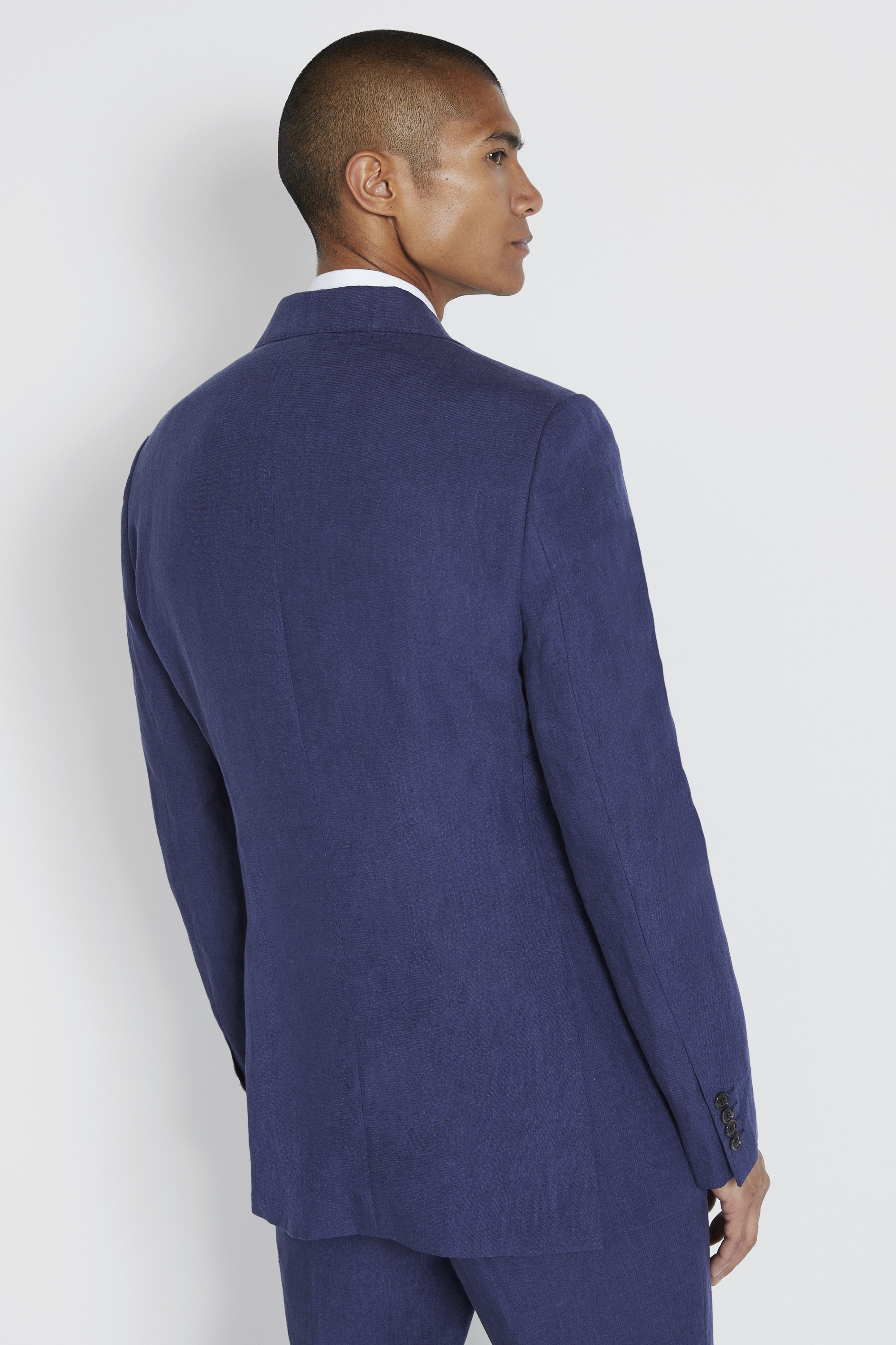 indigo linen suit