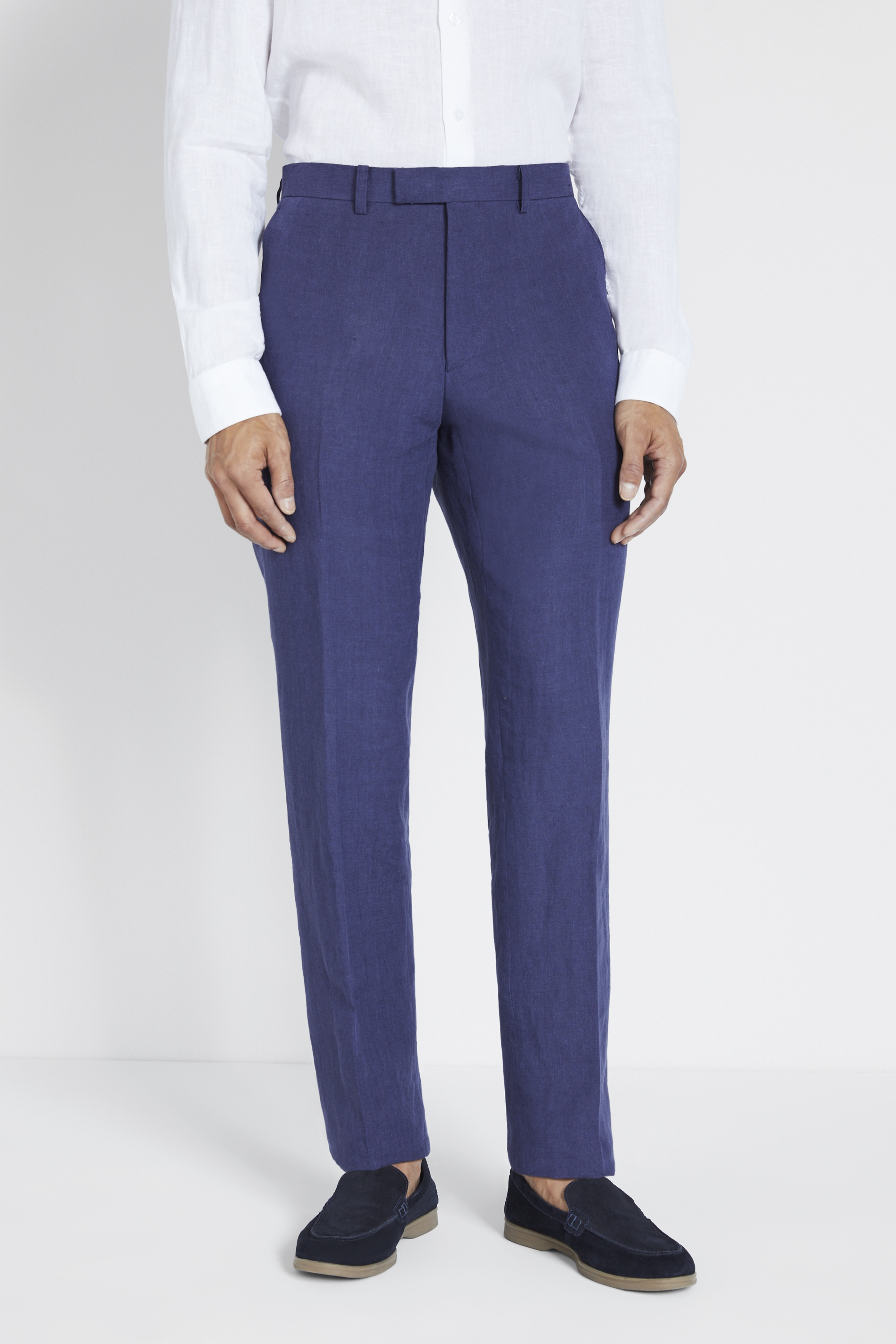 Tailored Fit Indigo Linen Trousers | Buy Online at Moss