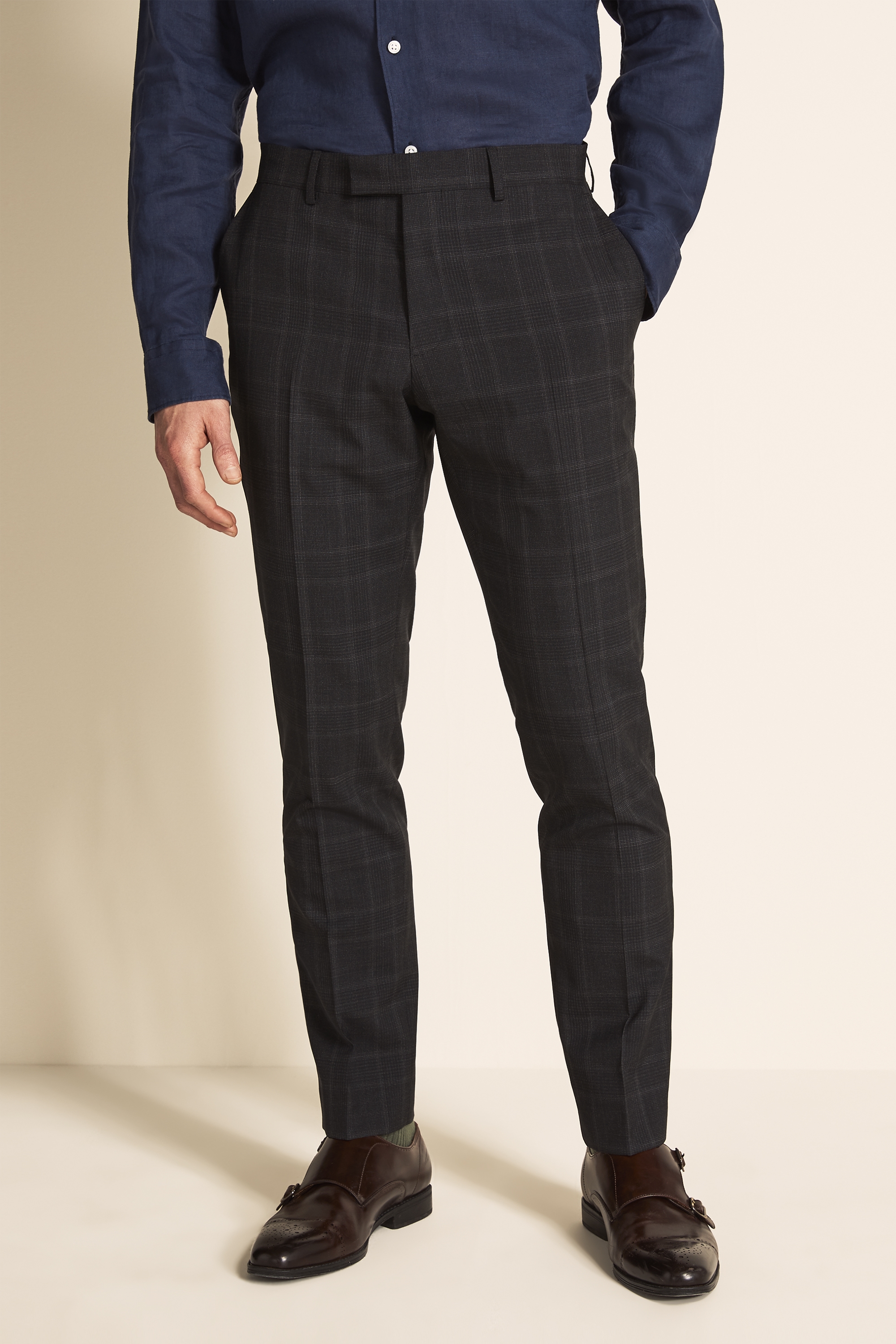 Tailored Fit Grey Check Trousers