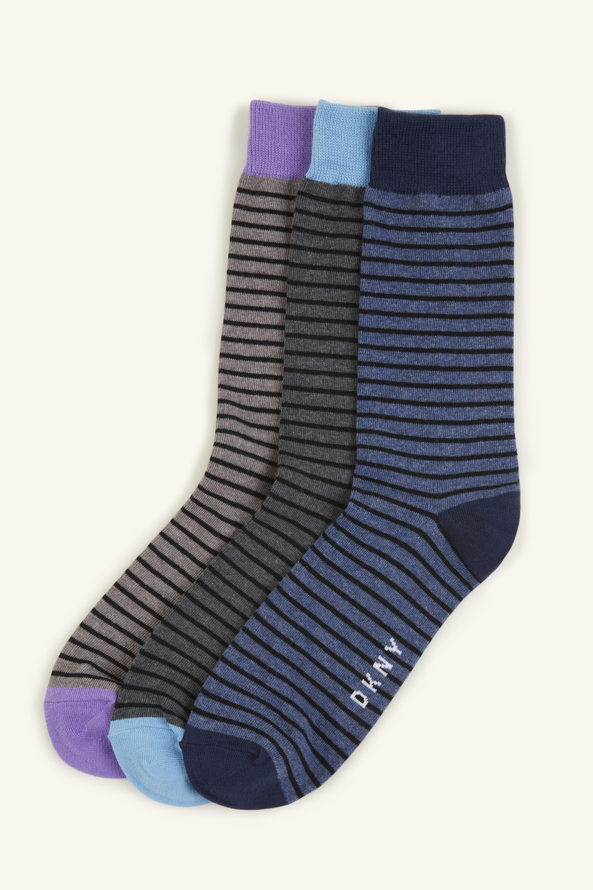 Dkny Kansas Ocean Blue And Lilac Stripe 3 Pack Socks