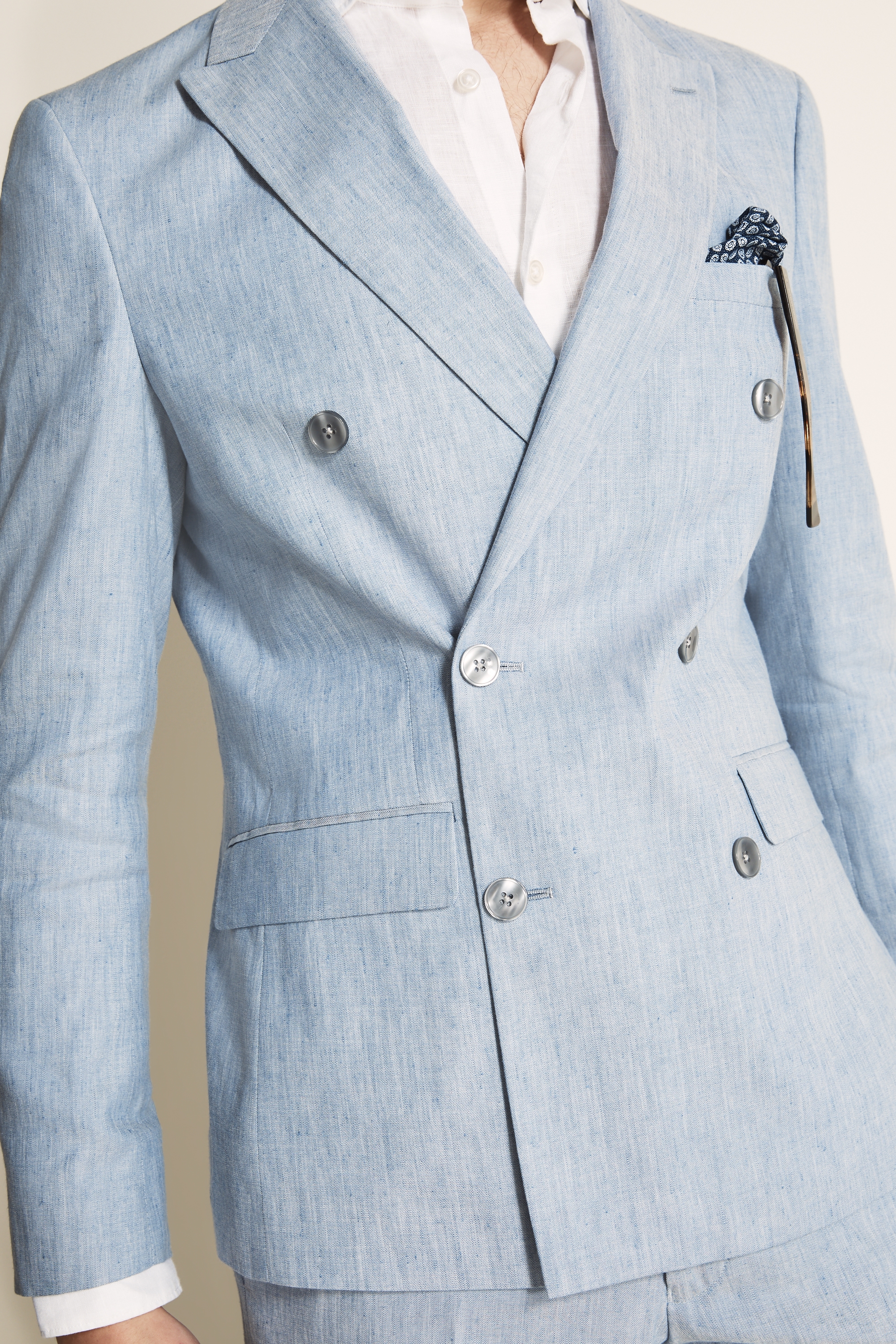 Slim Fit Light Blue Linen Jacket