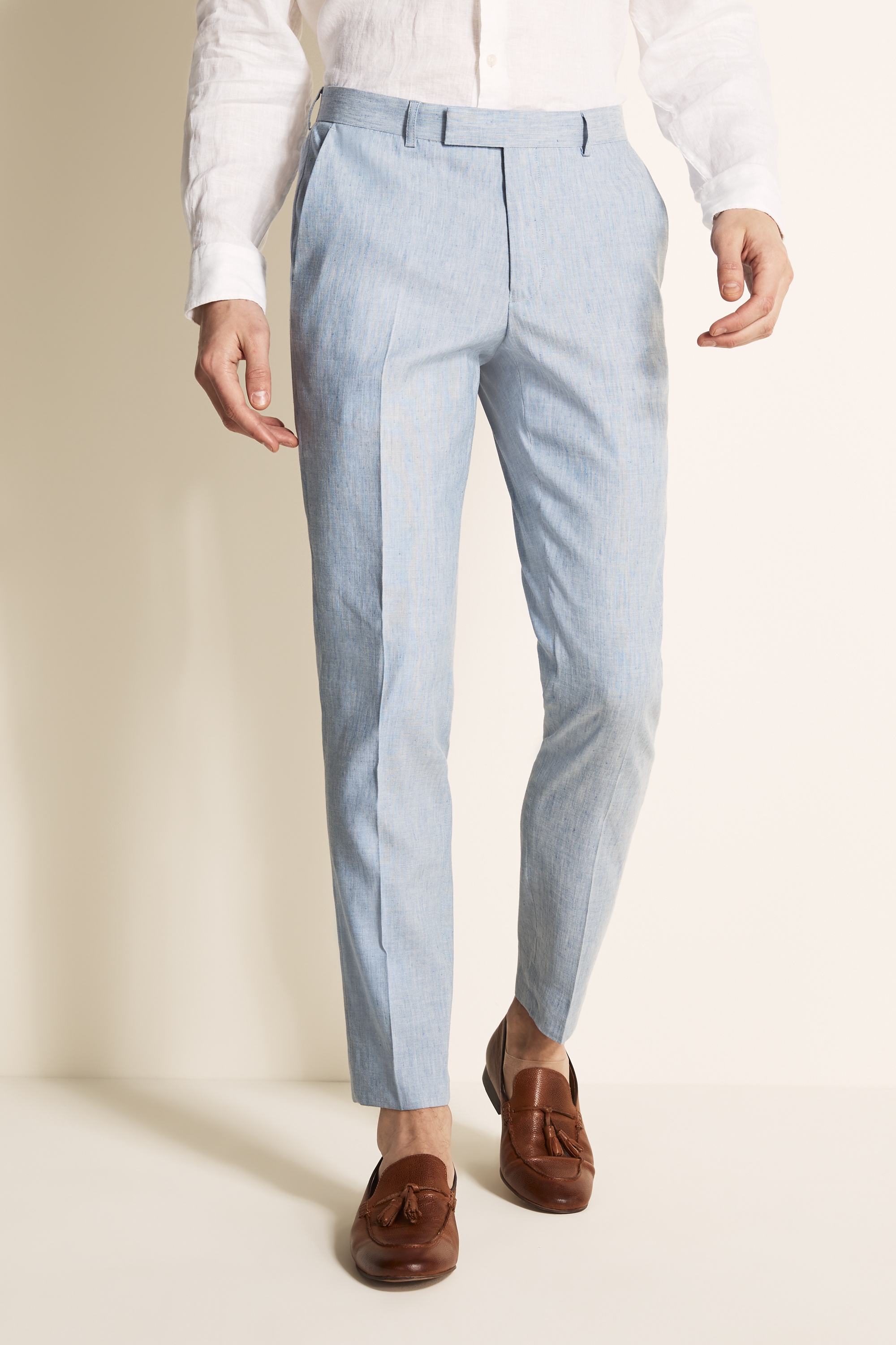 Royal Blue Herringbone Tailored Linen Pants – 1913, 56% OFF