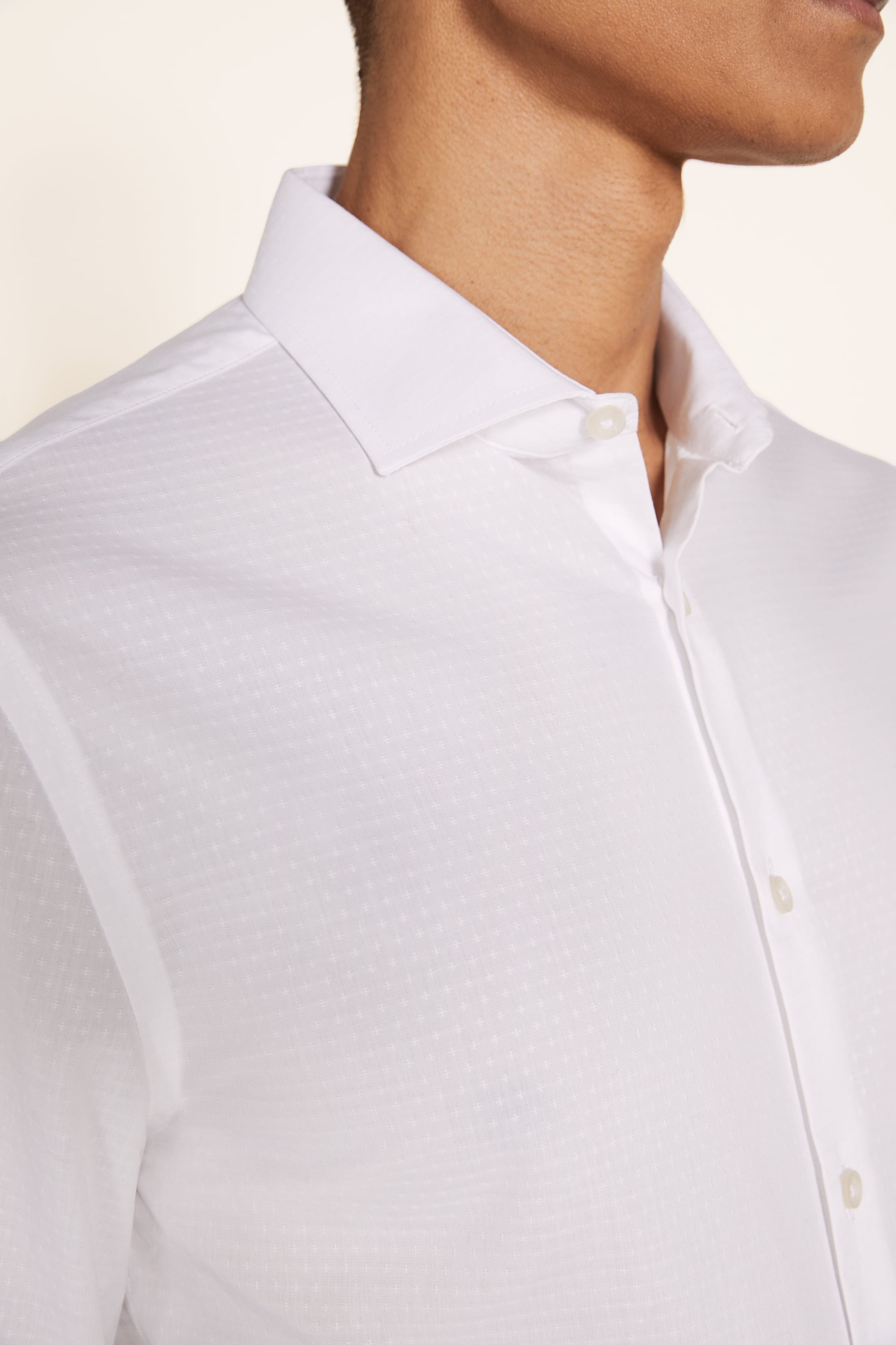 Slim Fit White Dobby Double Cuff Stretch Shirt