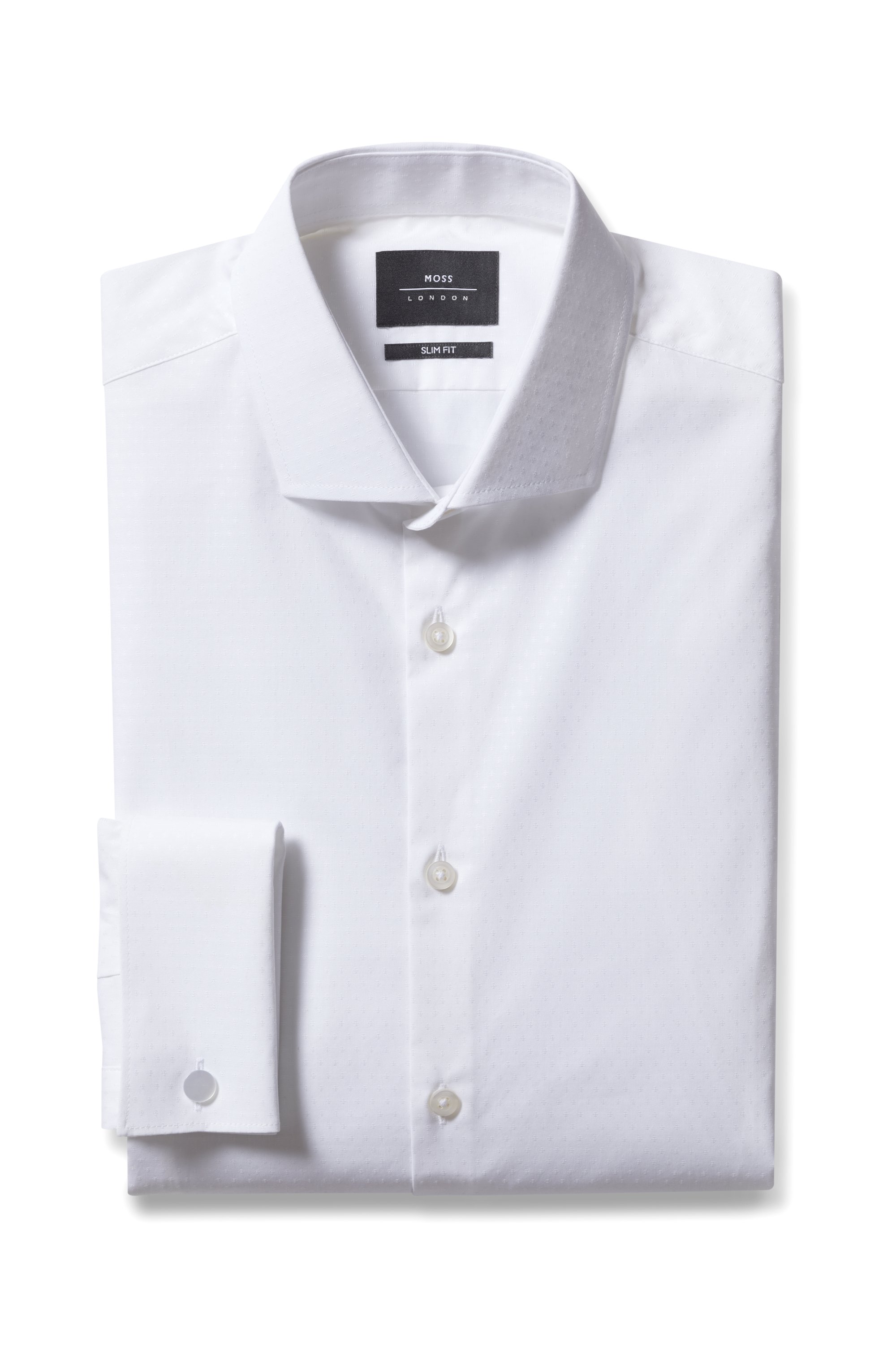 Slim Fit White Dobby Double Cuff Stretch Shirt