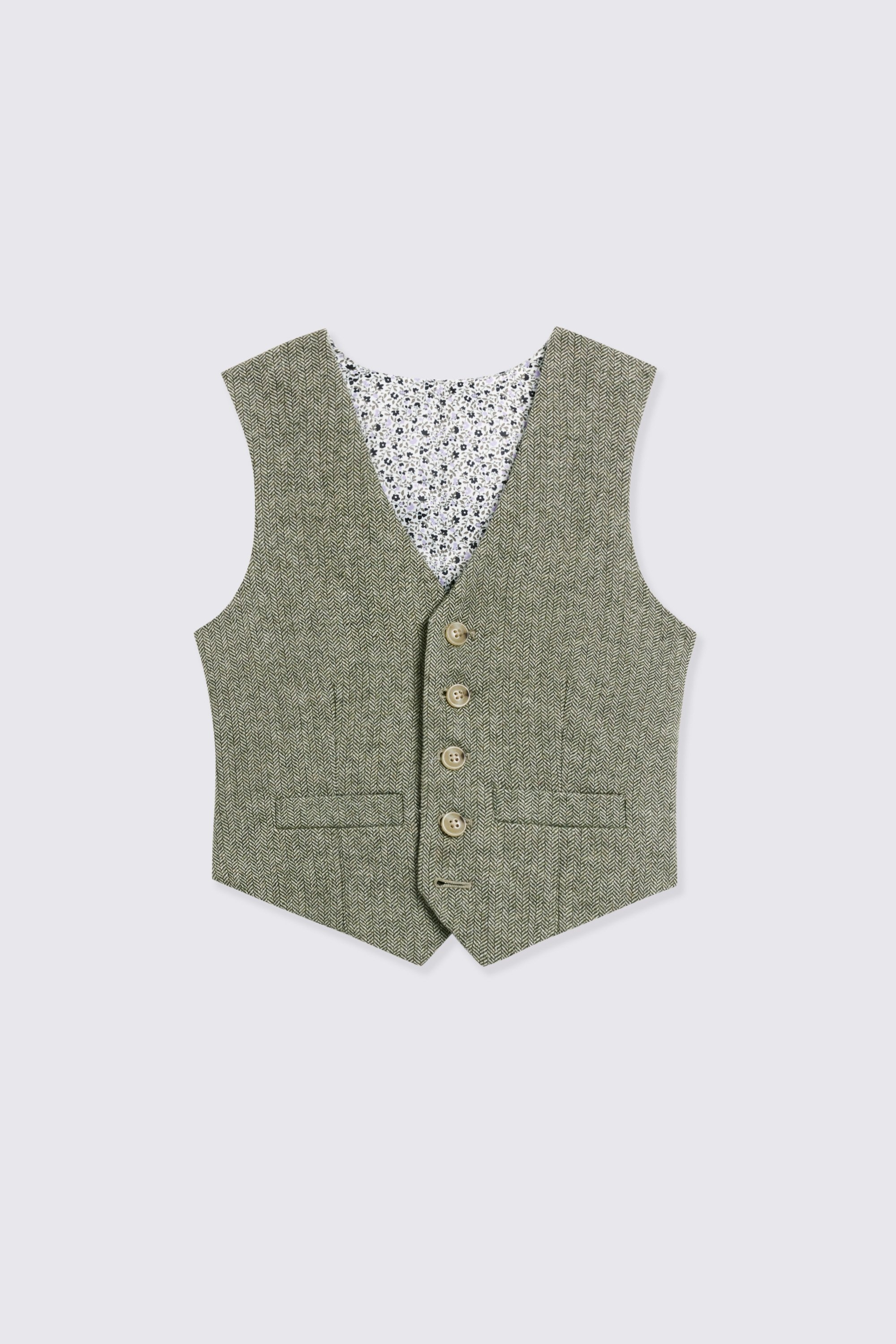 Boys Sage Herringbone Tweed Suit