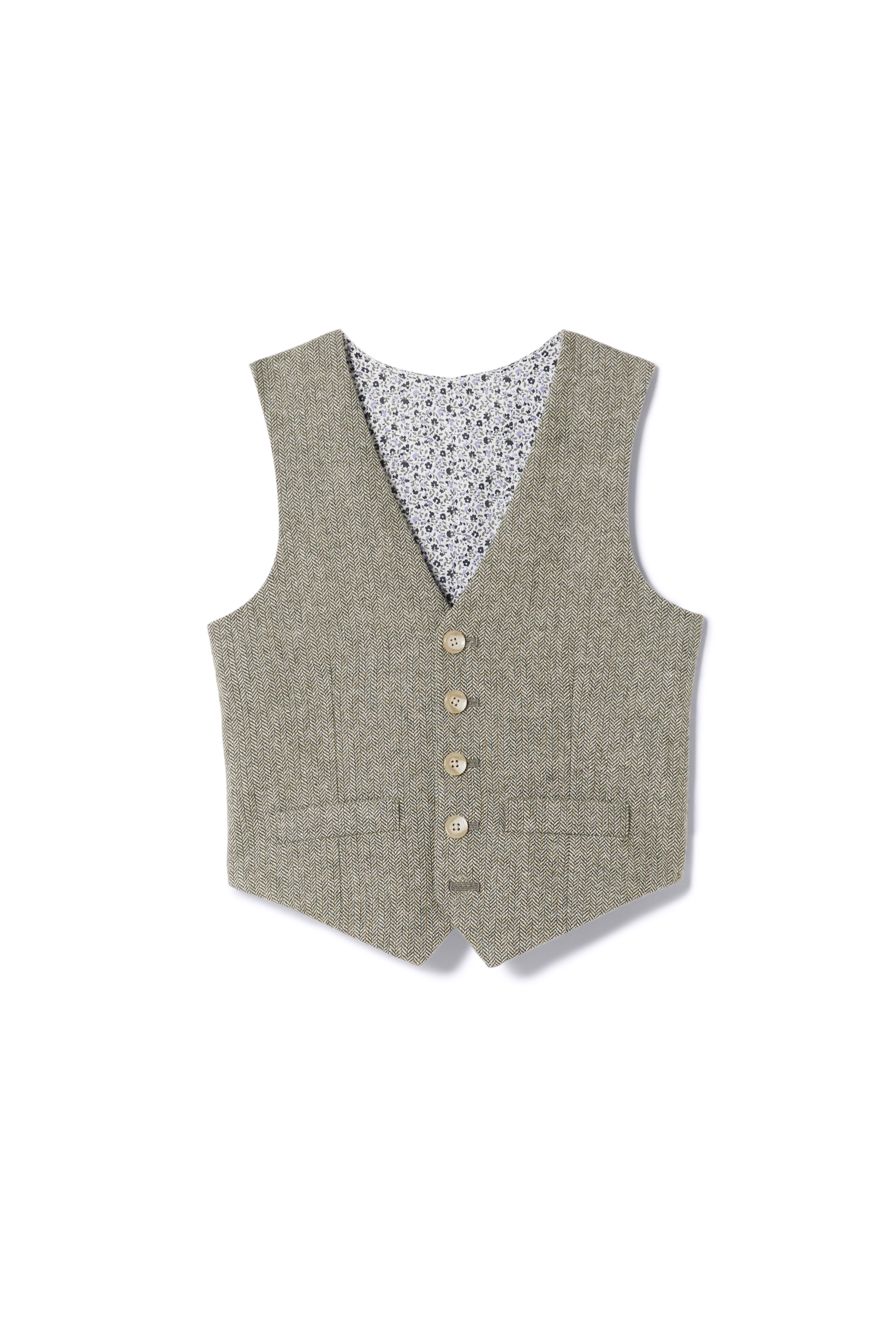 Boys 5-Piece Tweed Waistcoat Suit Set - Page Boy, Wedding, Formal Party Outfit With Shirt, Trousers, Waistcoat & Tie