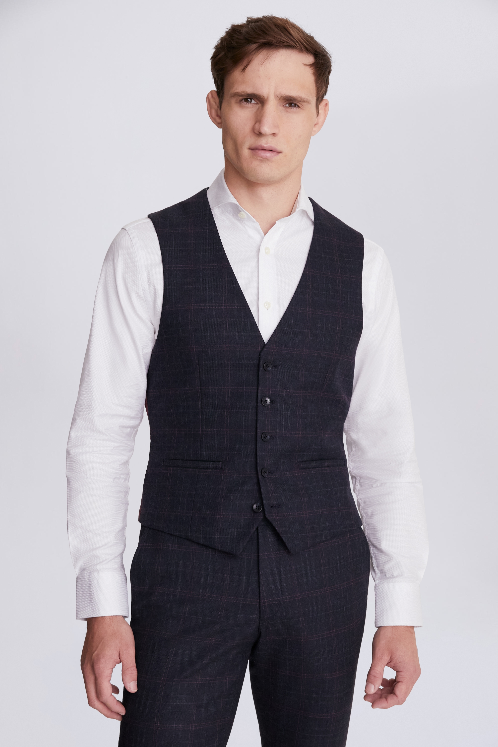 Slim Fit Navy Pink Check Waistcoat | Buy Online at Moss